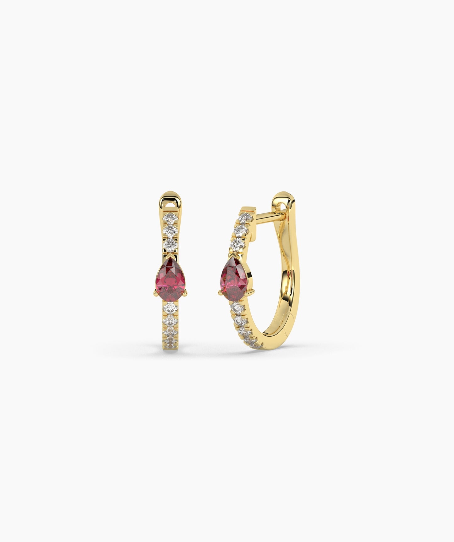 14K Gold Pear Blue Diamond & White Diamond Pavé Huggie Hoop Earrings