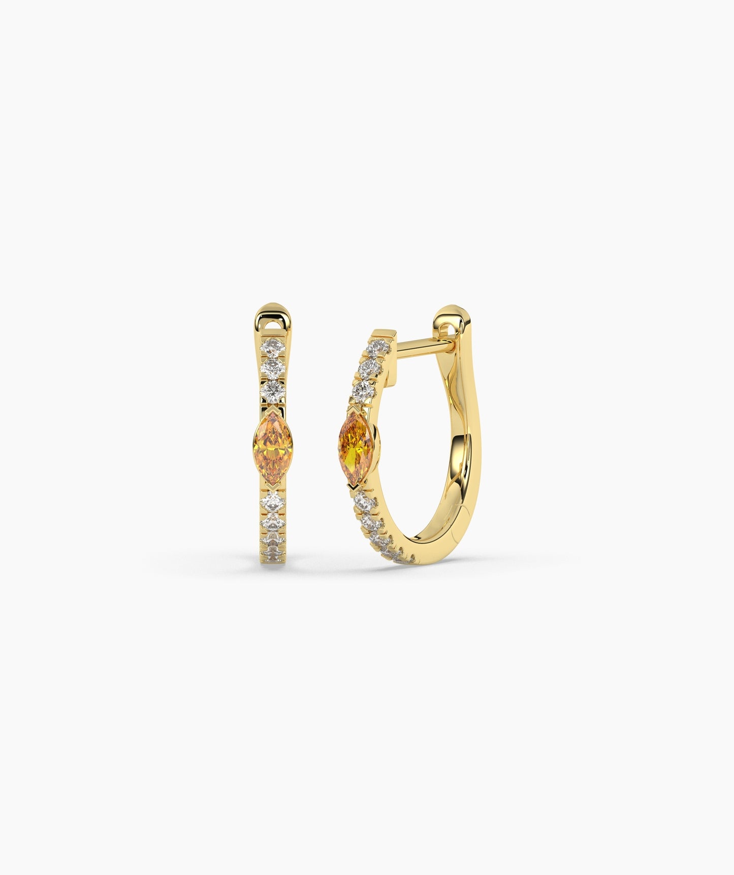 14K Gold Marquise Blue Diamond & White Diamond Huggie Hoop Earrings