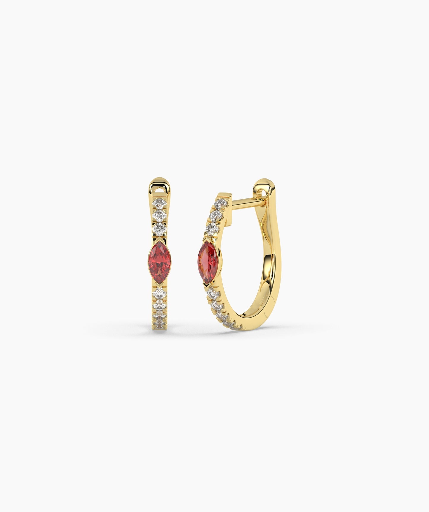 14K Gold Marquise Blue Diamond & White Diamond Huggie Hoop Earrings