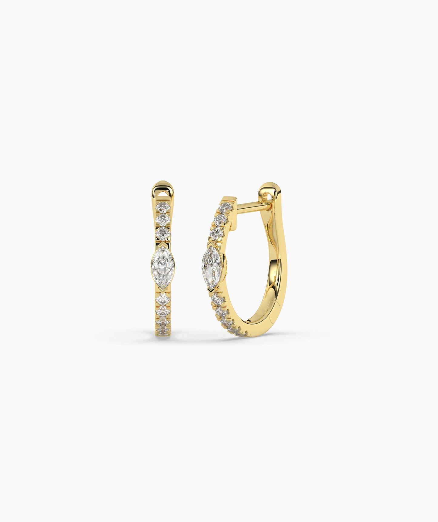 14K Gold Marquise Blue Diamond & White Diamond Huggie Hoop Earrings