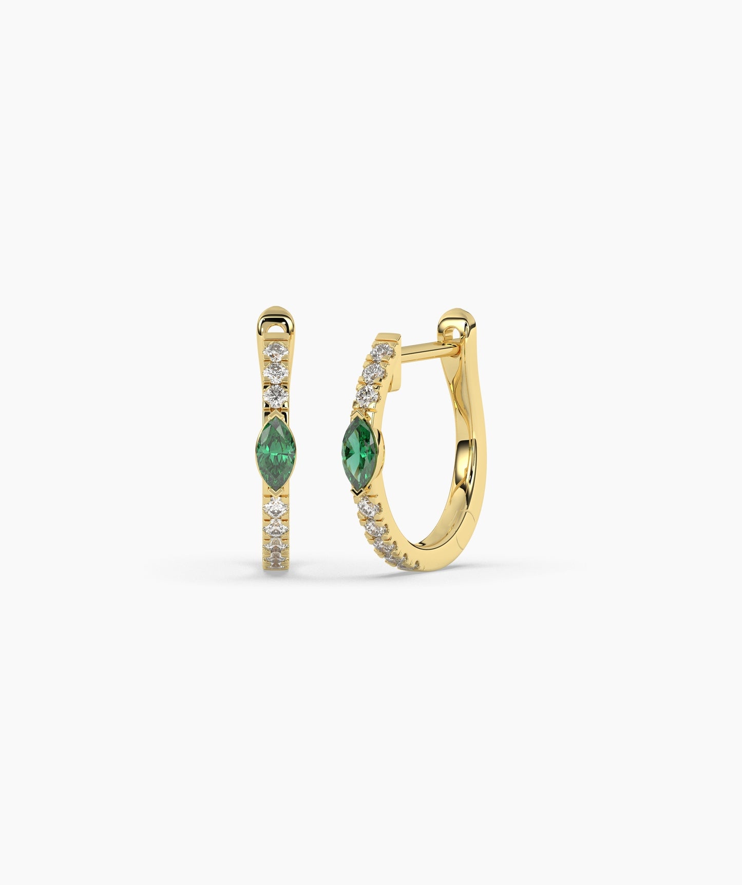 14K Gold Marquise Blue Diamond & White Diamond Huggie Hoop Earrings