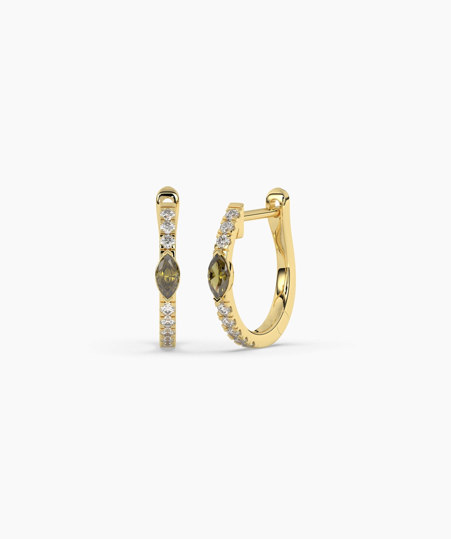 14K Gold Marquise Blue Diamond & White Diamond Huggie Hoop Earrings