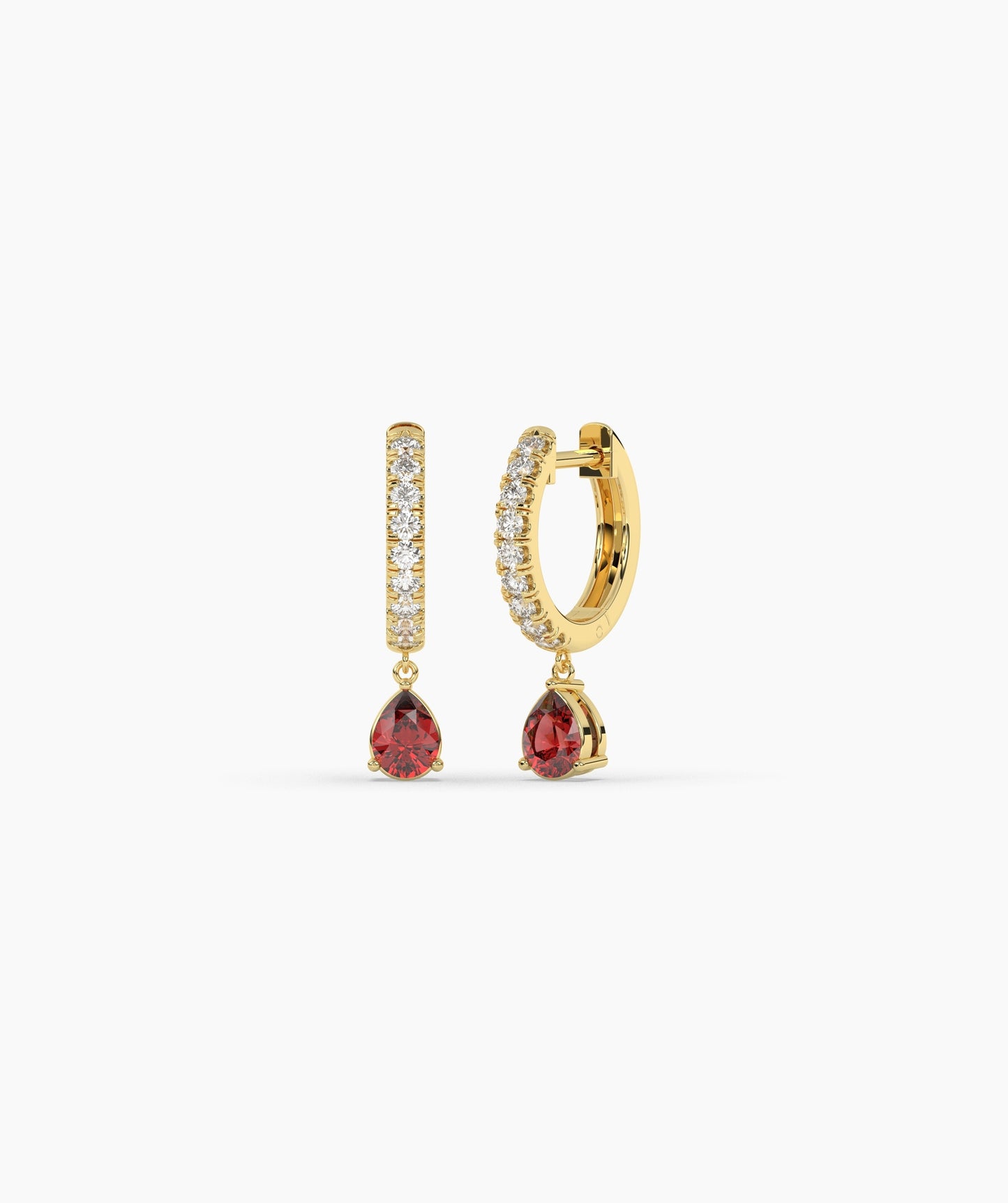 Pear Blue Diamond Drop Huggie Hoop Earrings in 14K Gold