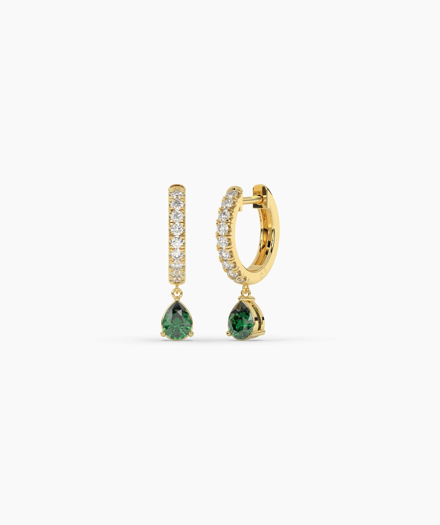 Pear Blue Diamond Drop Huggie Hoop Earrings in 14K Gold