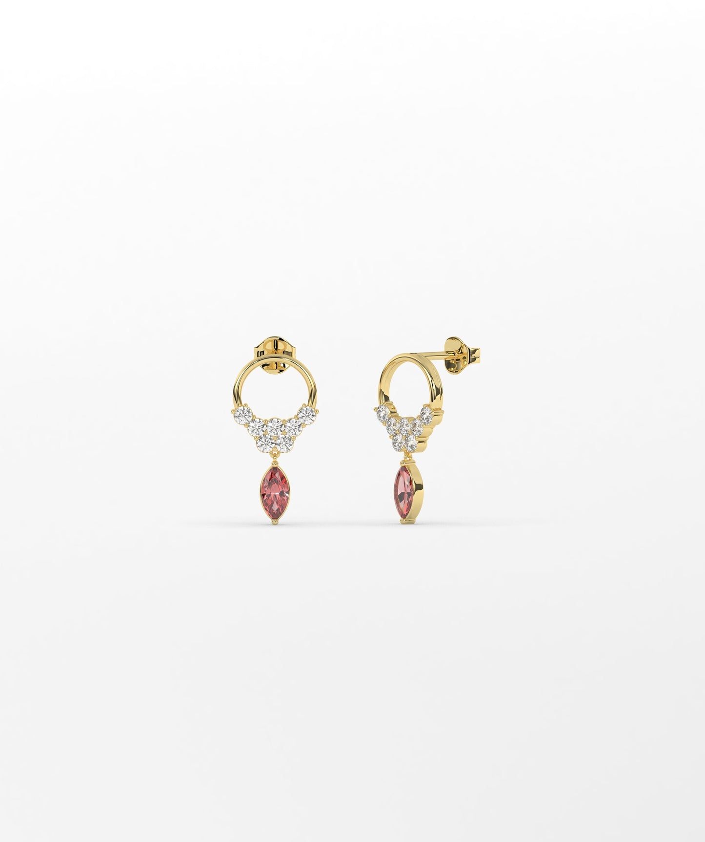 14K Gold Marquise Birthstone & Diamond Cluster Drop Earrings