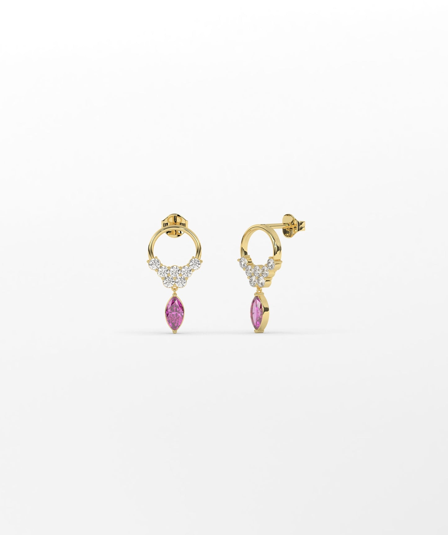 14K Gold Marquise Birthstone & Diamond Cluster Drop Earrings