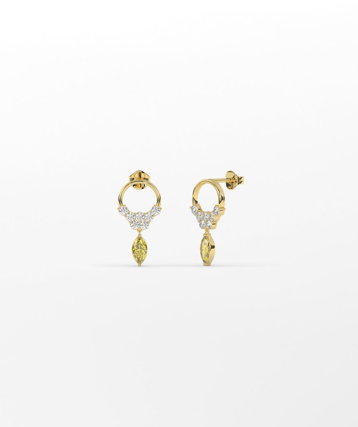 14K Gold Marquise Birthstone & Diamond Cluster Drop Earrings