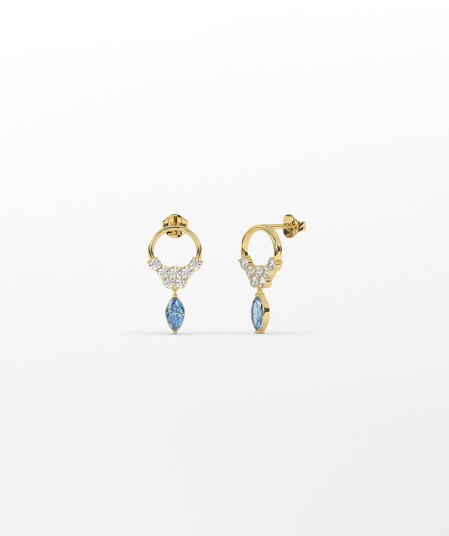 14K Gold Marquise Birthstone & Diamond Cluster Drop Earrings