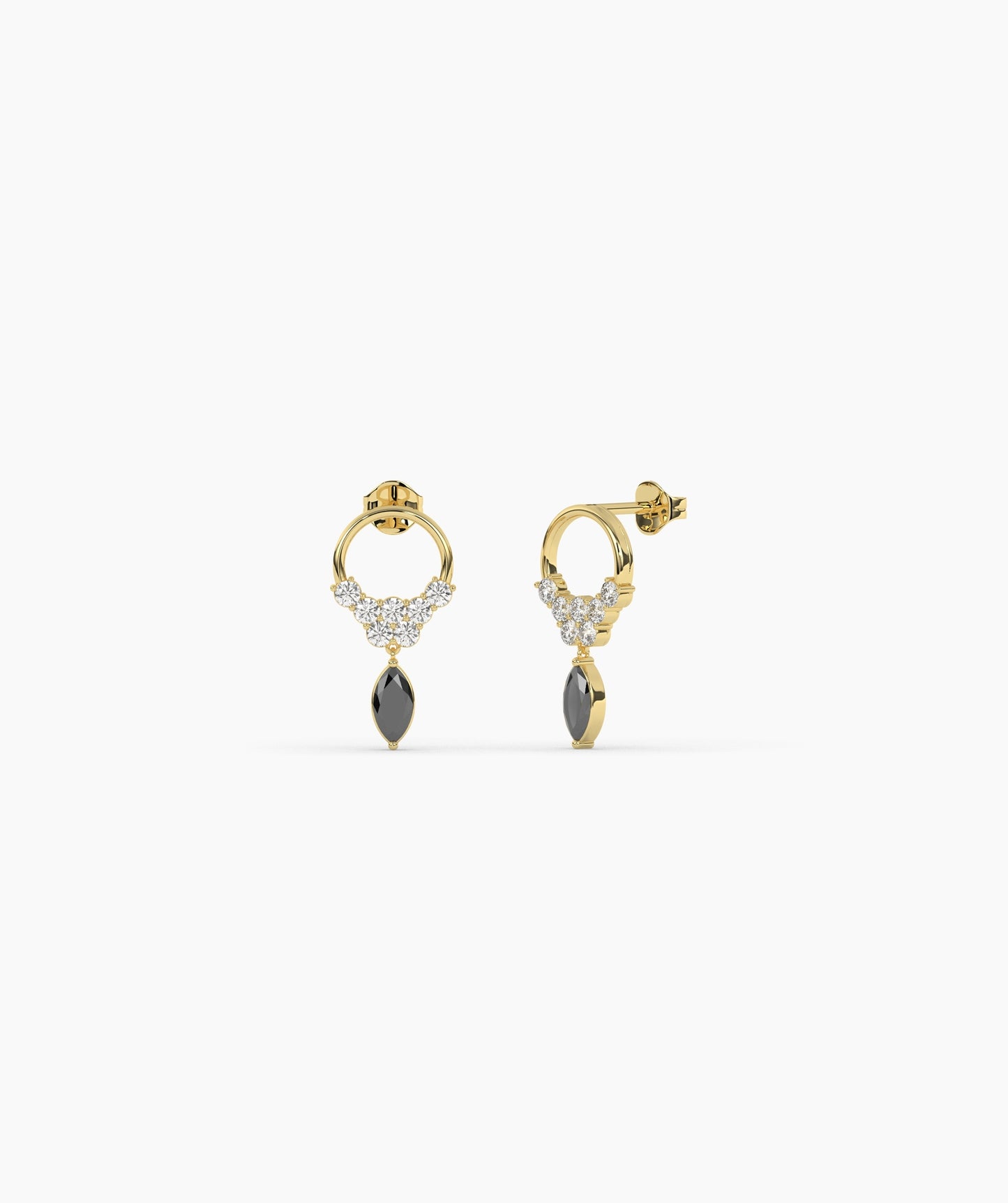 14K Gold Marquise Birthstone & Diamond Cluster Drop Earrings