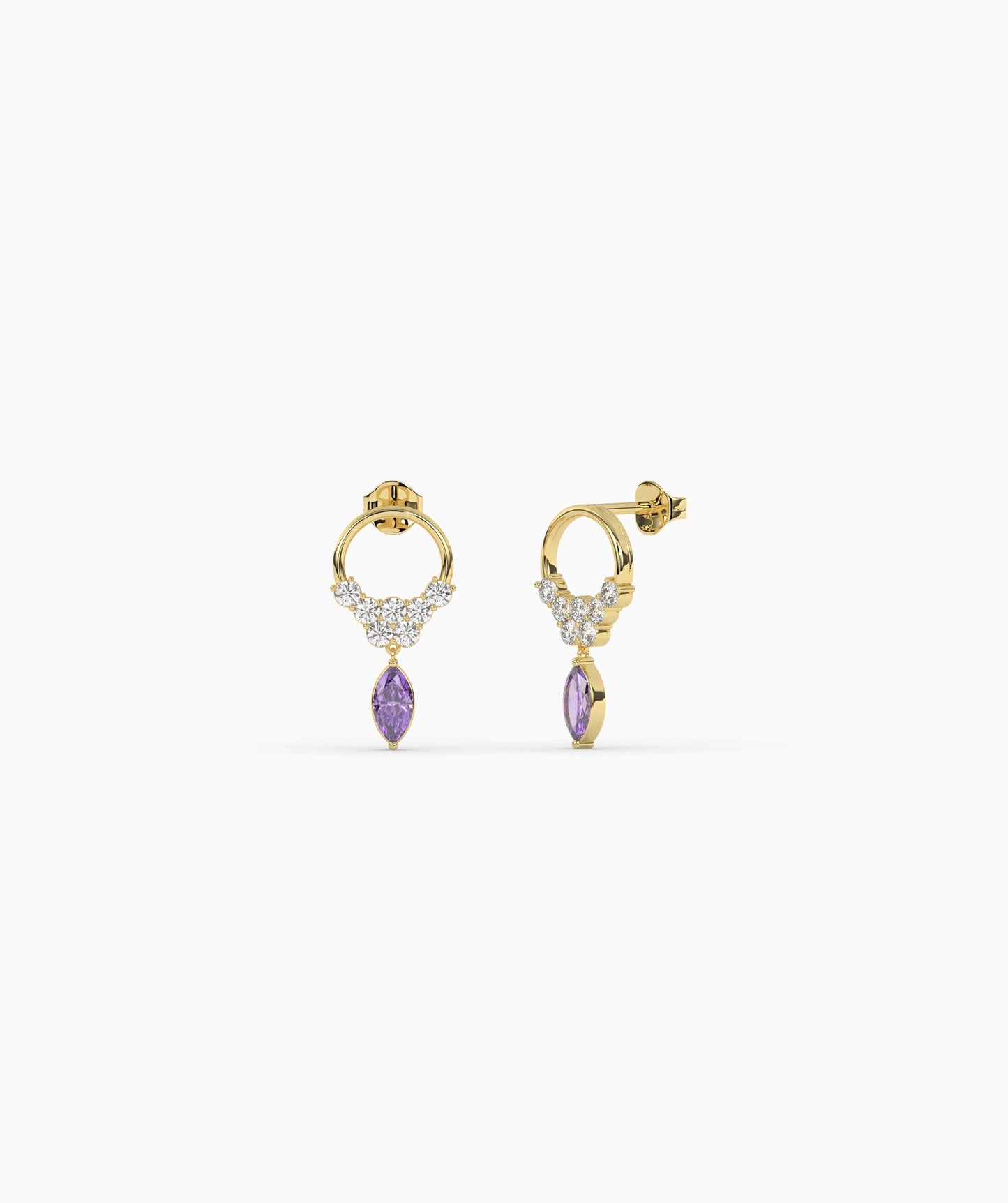 14K Gold Marquise Birthstone & Diamond Cluster Drop Earrings