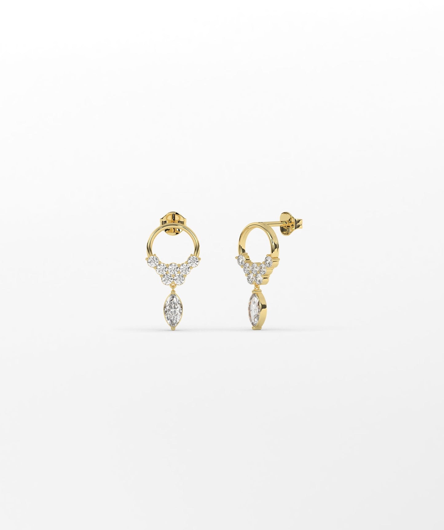 14K Gold Marquise Birthstone & Diamond Cluster Drop Earrings