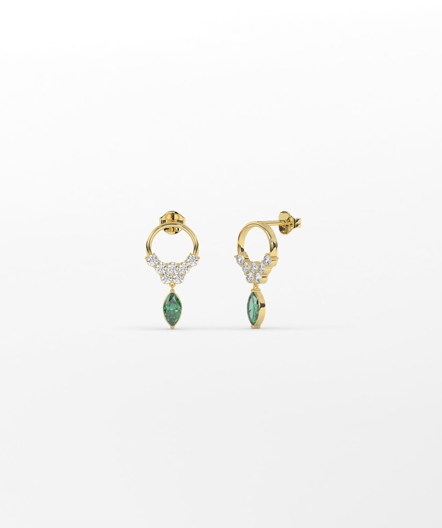 14K Gold Marquise Birthstone & Diamond Cluster Drop Earrings