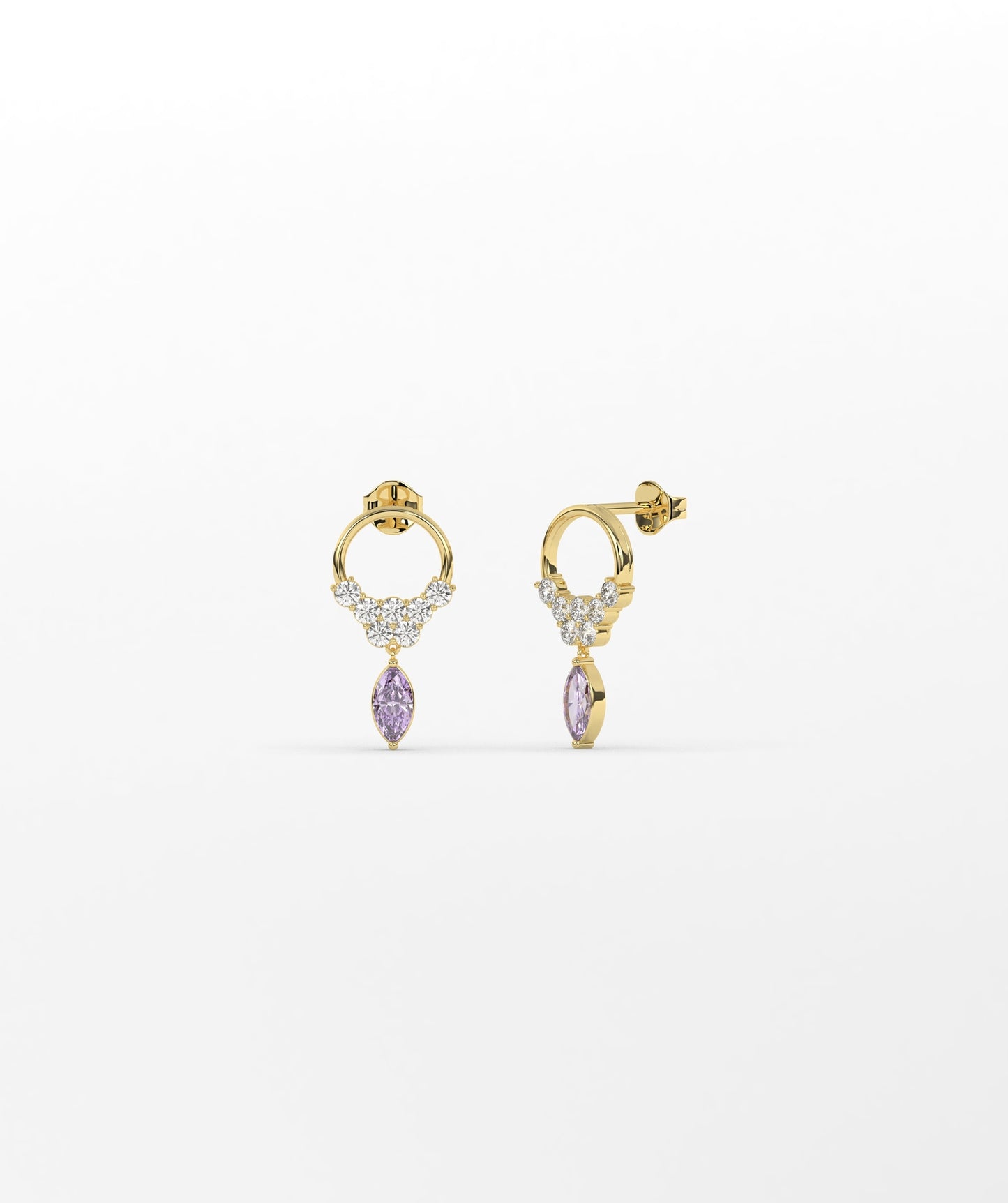 14K Gold Marquise Birthstone & Diamond Cluster Drop Earrings