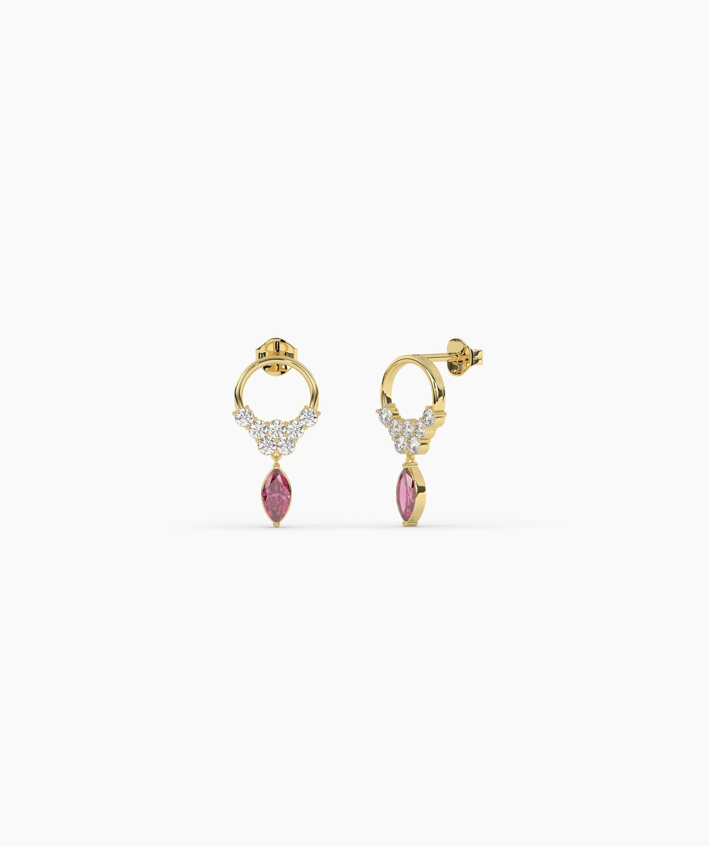 14K Gold Marquise Birthstone & Diamond Cluster Drop Earrings