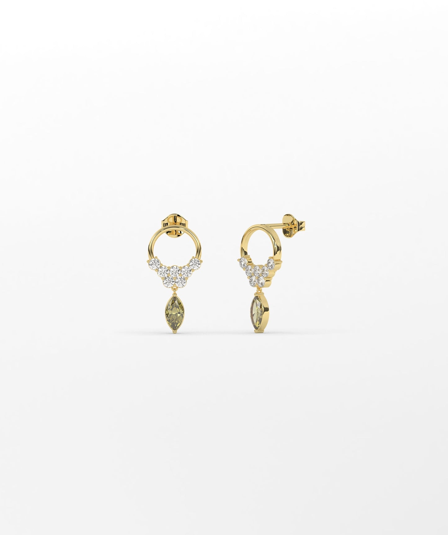 14K Gold Marquise Birthstone & Diamond Cluster Drop Earrings
