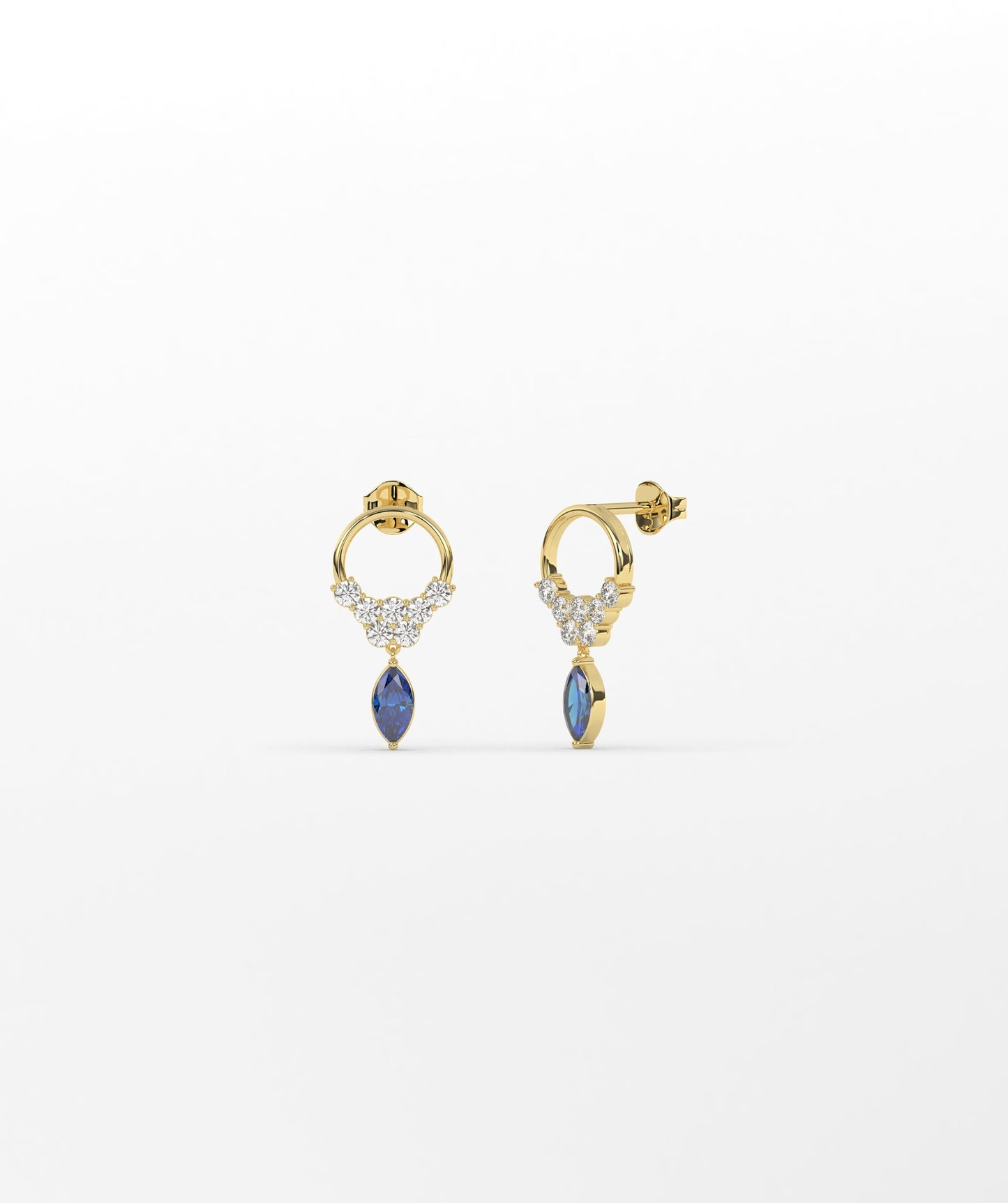 14K Gold Marquise Birthstone & Diamond Cluster Drop Earrings