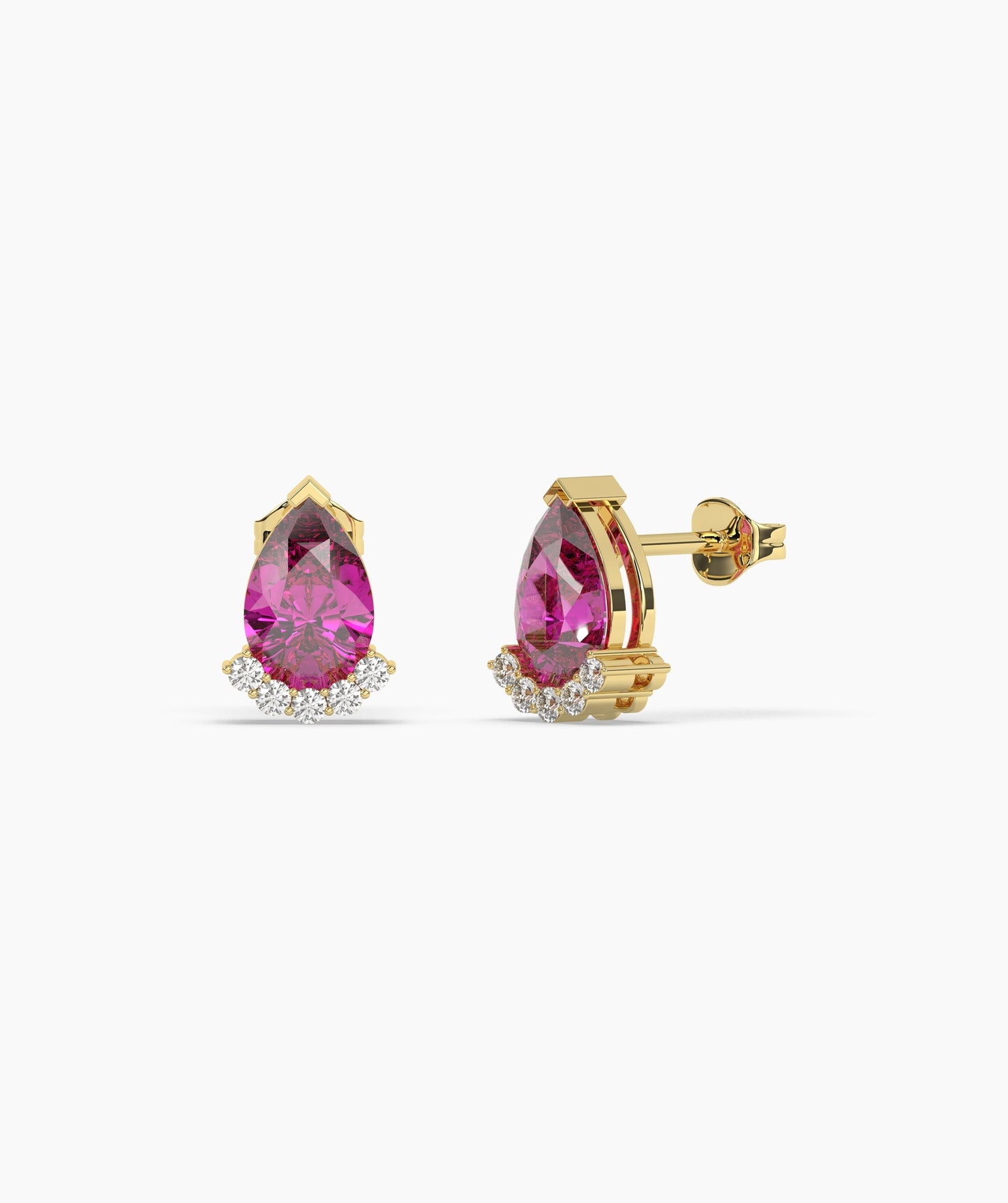 14K Gold Pear Birthstone & Diamond Crown Stud Earrings