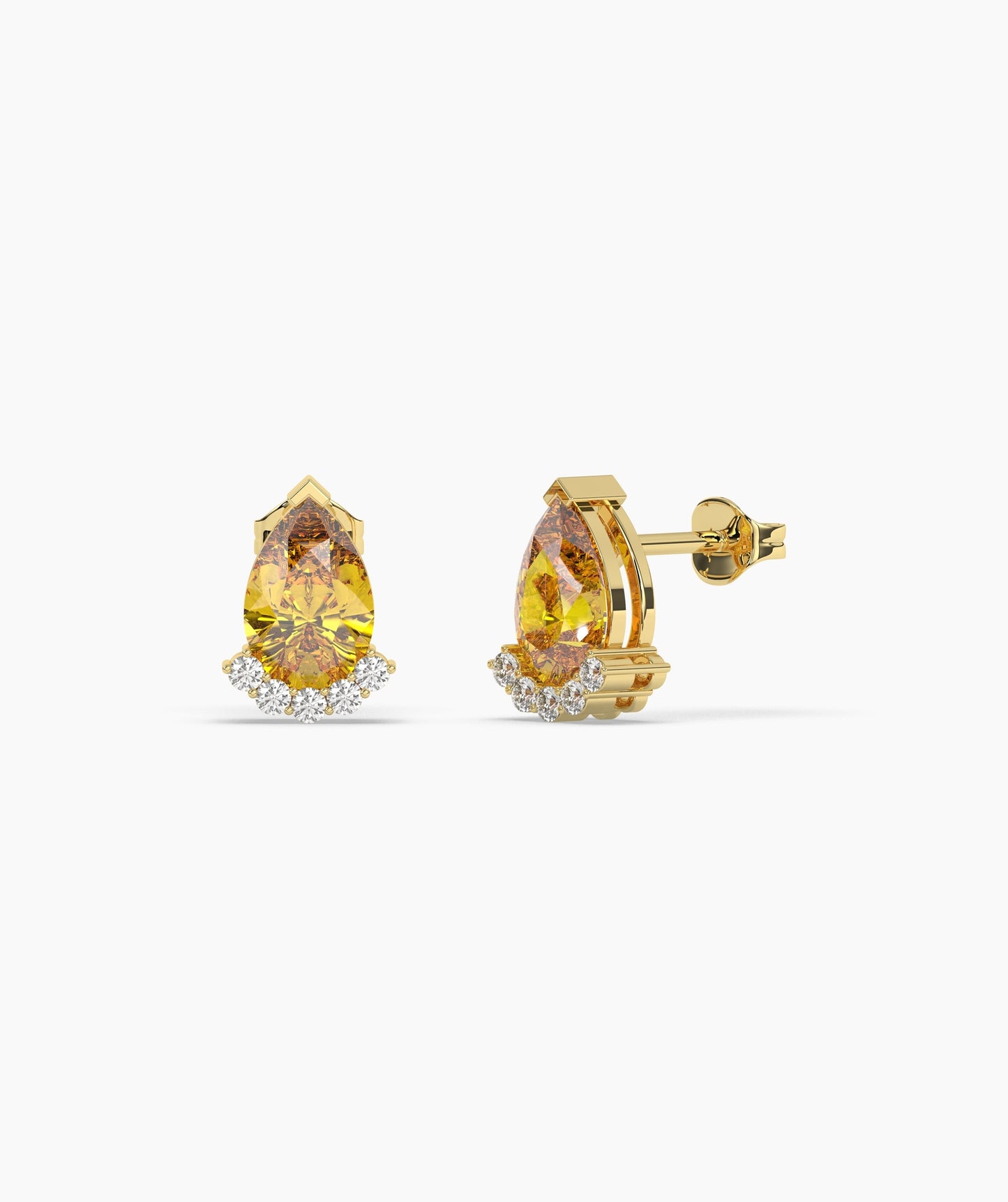 14K Gold Pear Birthstone & Diamond Crown Stud Earrings