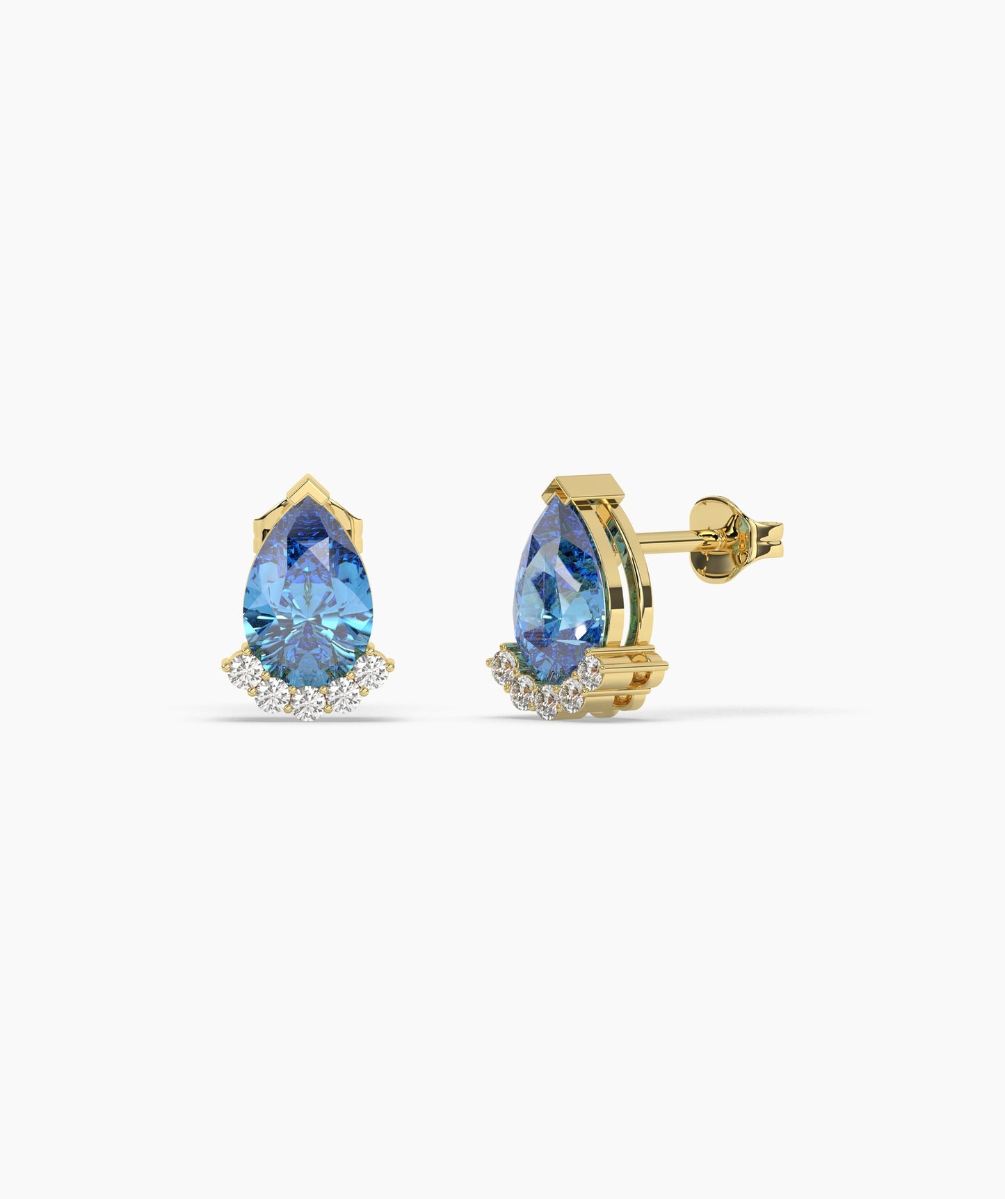14K Gold Pear Birthstone & Diamond Crown Stud Earrings