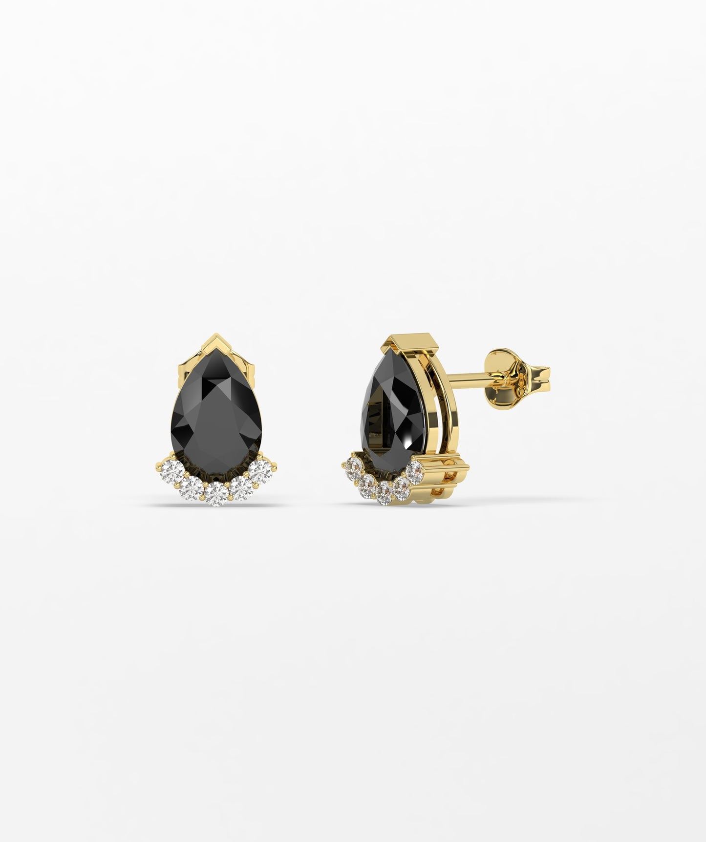 14K Gold Pear Birthstone & Diamond Crown Stud Earrings