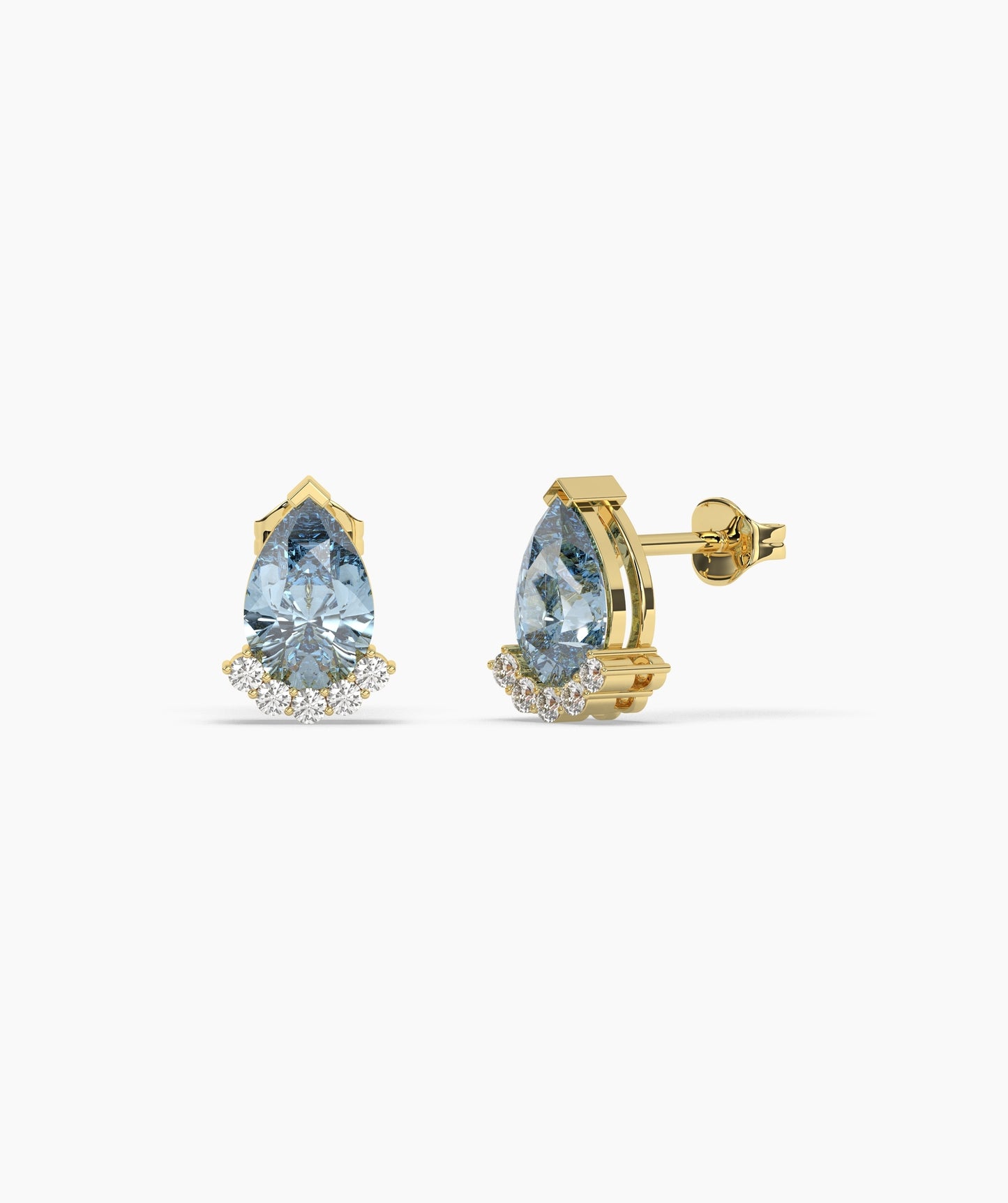 14K Gold Pear Birthstone & Diamond Crown Stud Earrings