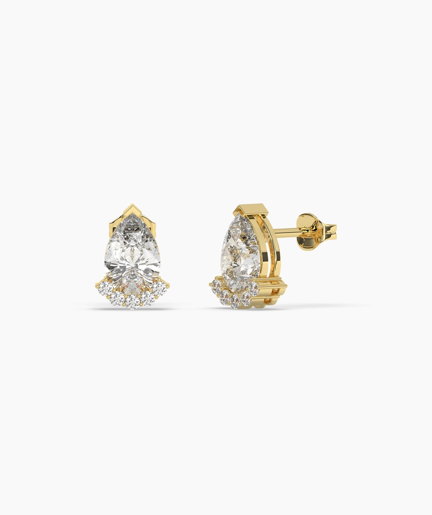 14K Gold Pear Birthstone & Diamond Crown Stud Earrings