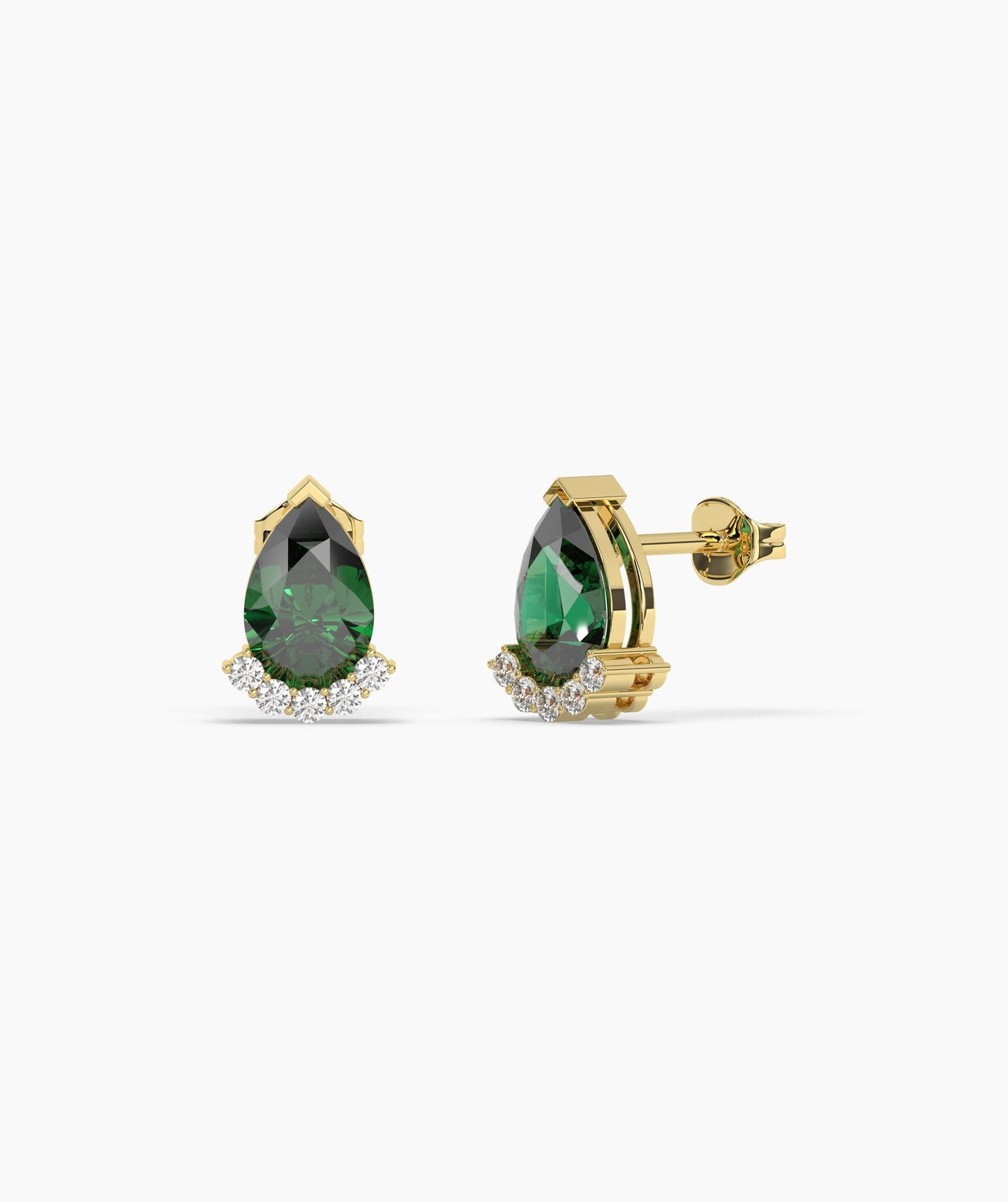 14K Gold Pear Birthstone & Diamond Crown Stud Earrings