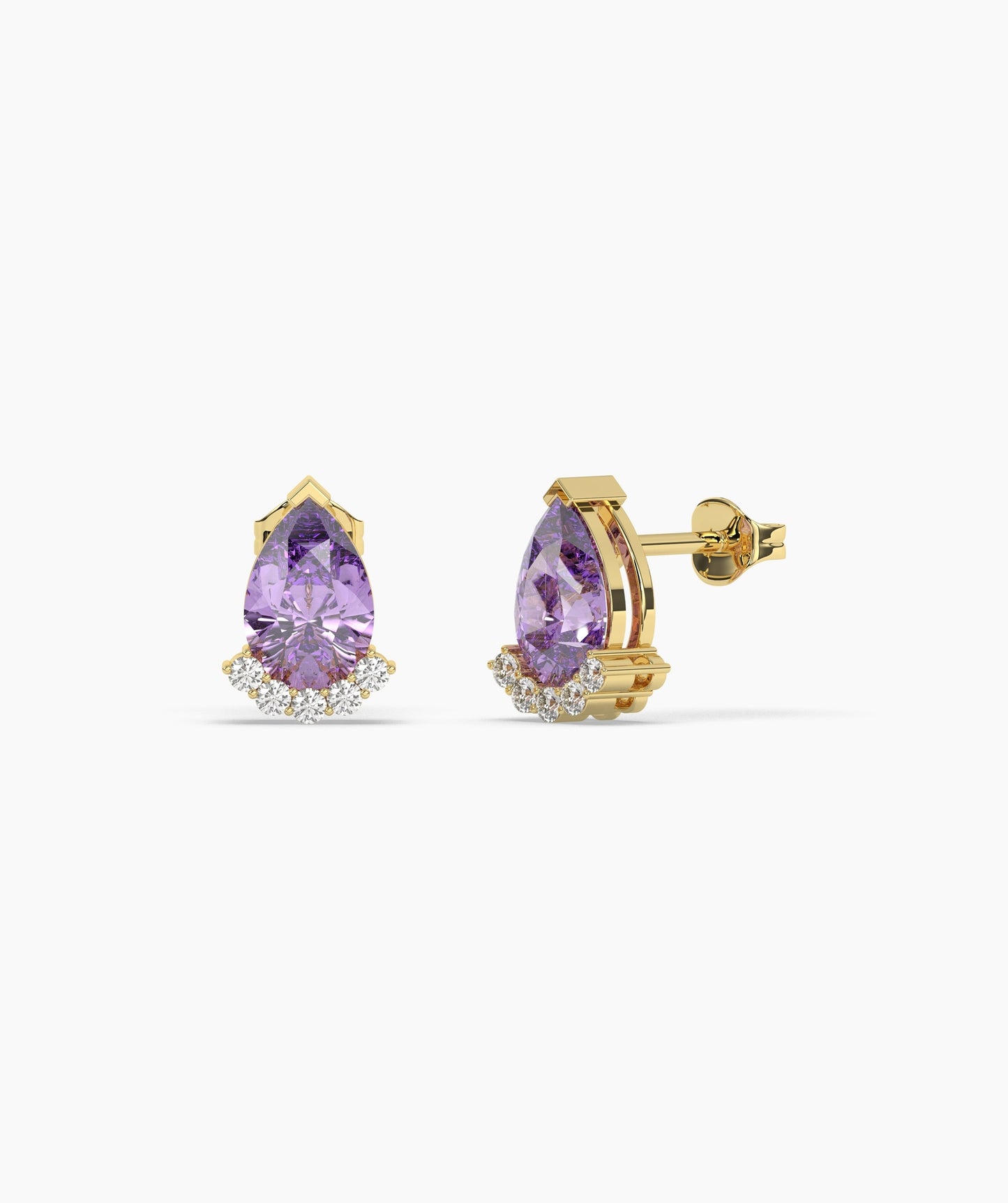 14K Gold Pear Birthstone & Diamond Crown Stud Earrings