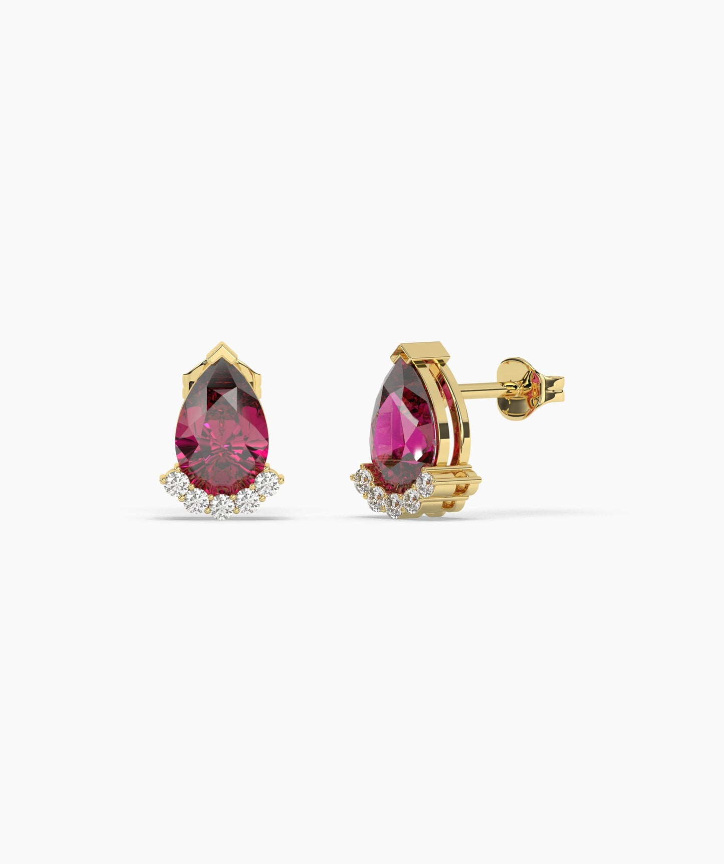 14K Gold Pear Birthstone & Diamond Crown Stud Earrings
