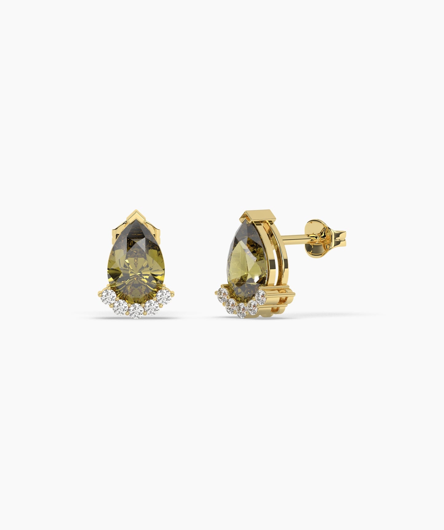 14K Gold Pear Birthstone & Diamond Crown Stud Earrings