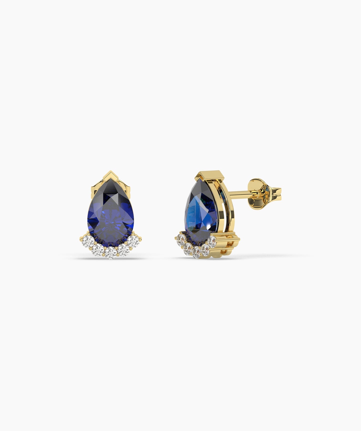 14K Gold Pear Birthstone & Diamond Crown Stud Earrings