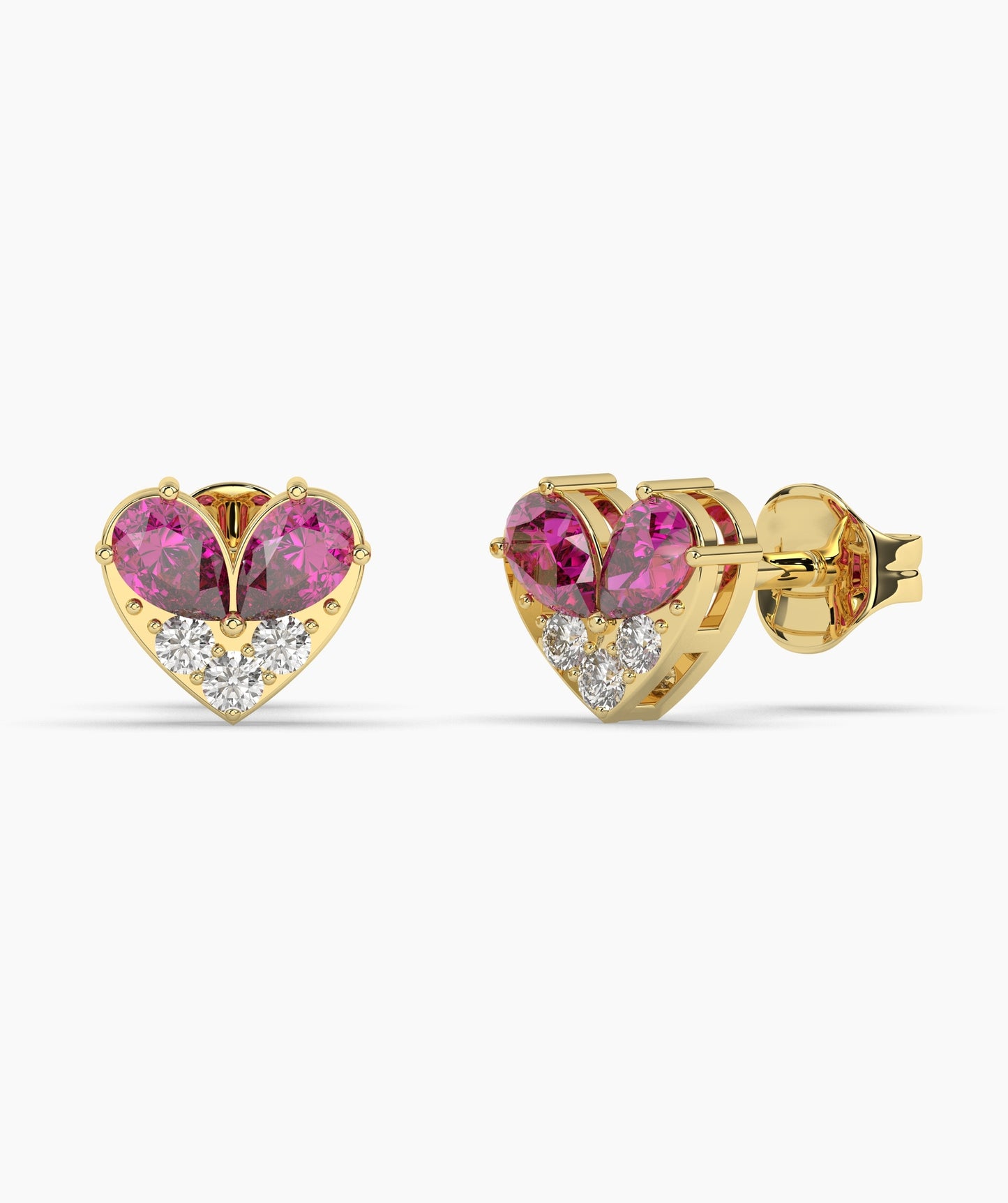 Pear Cut Birthstone and Diamond Heart Stud Earrings