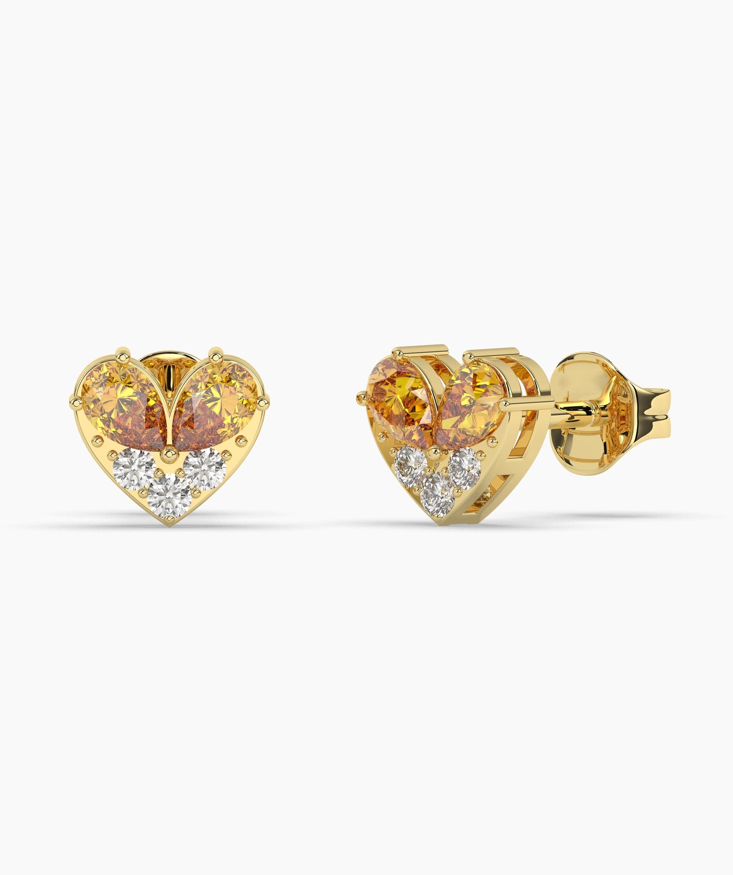 Pear Cut Birthstone and Diamond Heart Stud Earrings