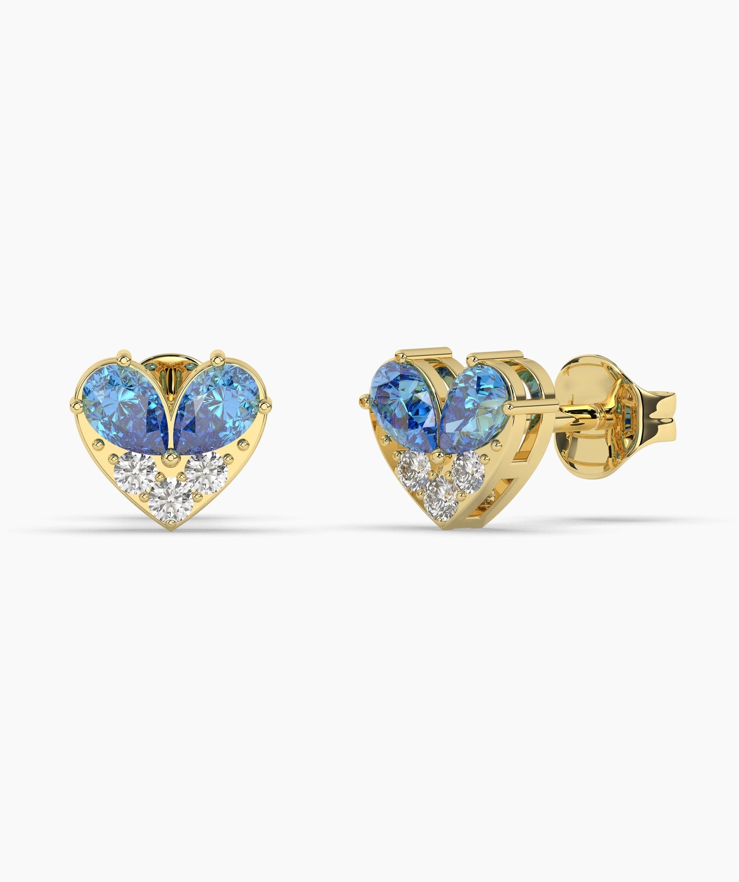 Pear Cut Birthstone and Diamond Heart Stud Earrings