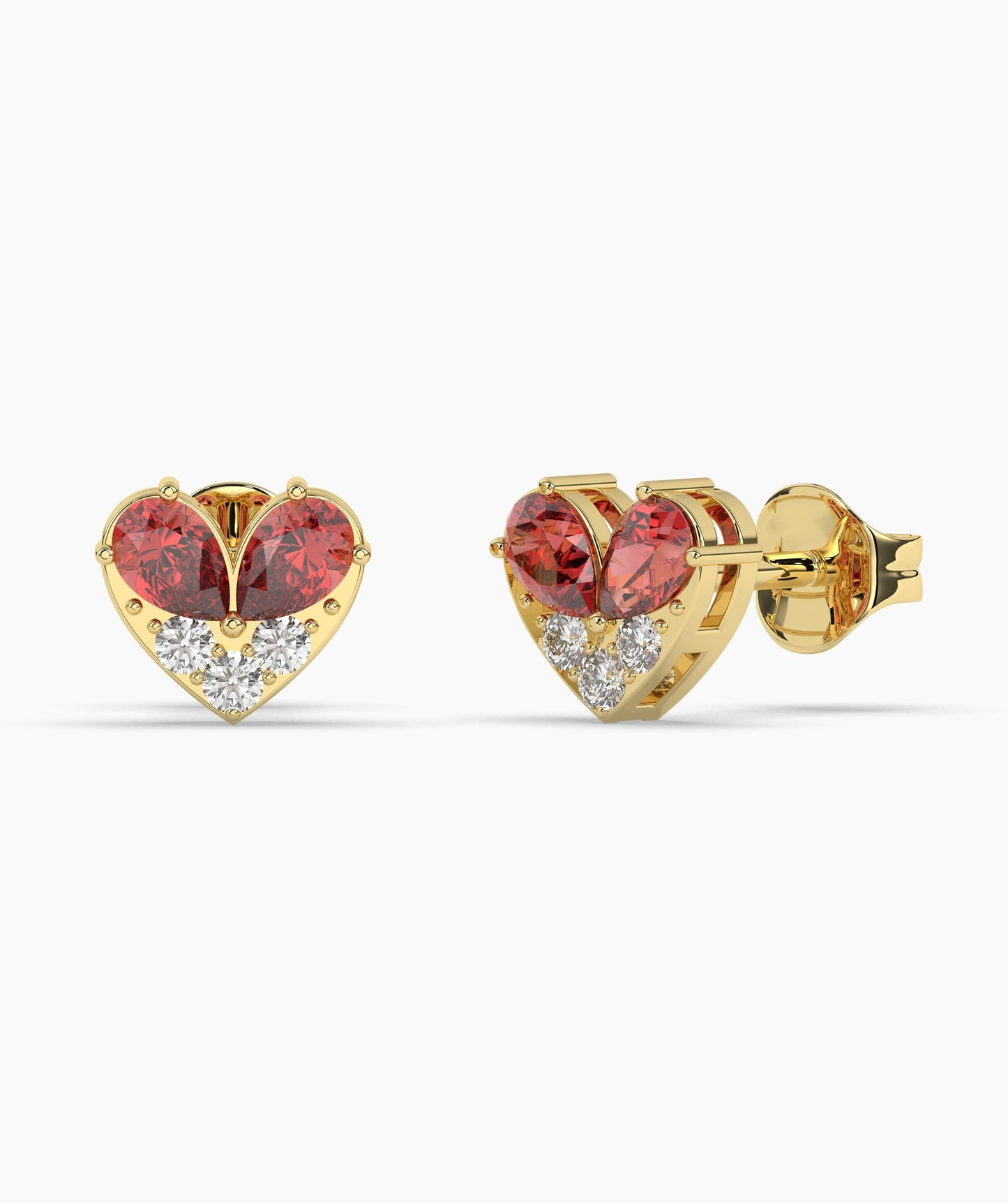 Pear Cut Birthstone and Diamond Heart Stud Earrings