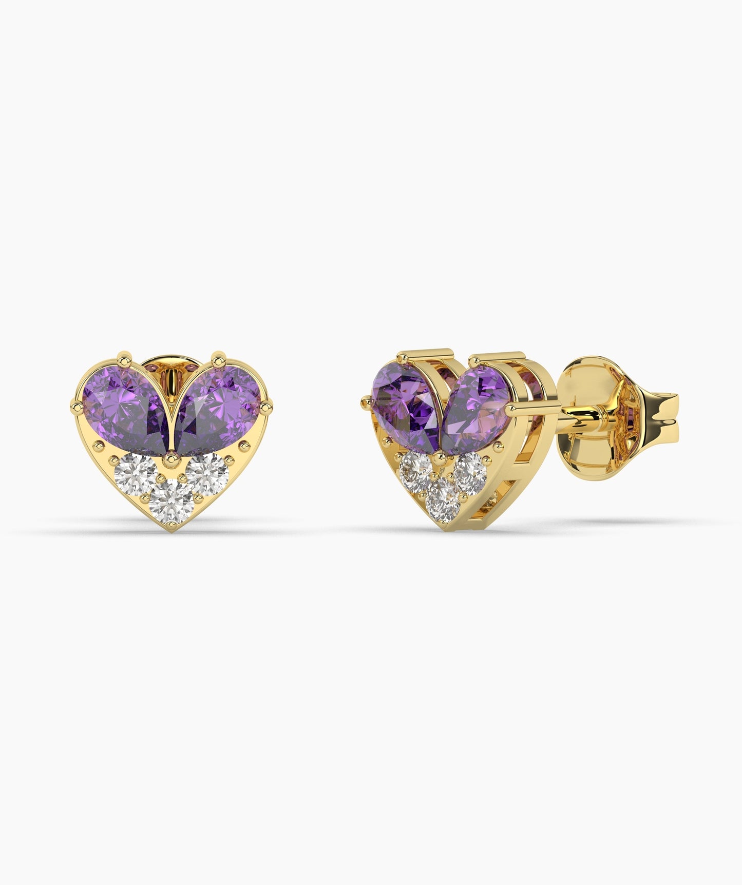 Pear Cut Birthstone and Diamond Heart Stud Earrings