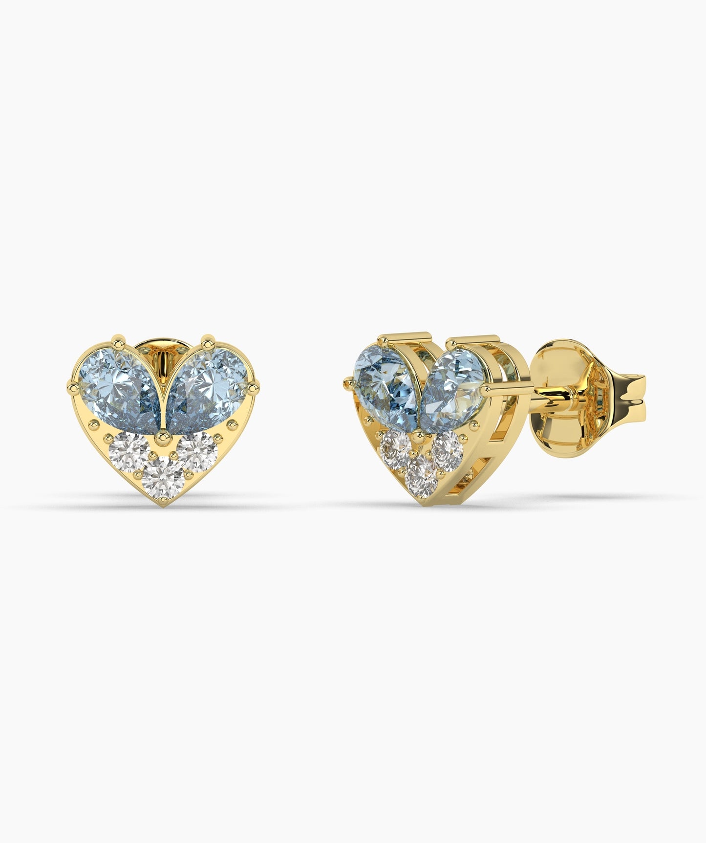 Pear Cut Birthstone and Diamond Heart Stud Earrings
