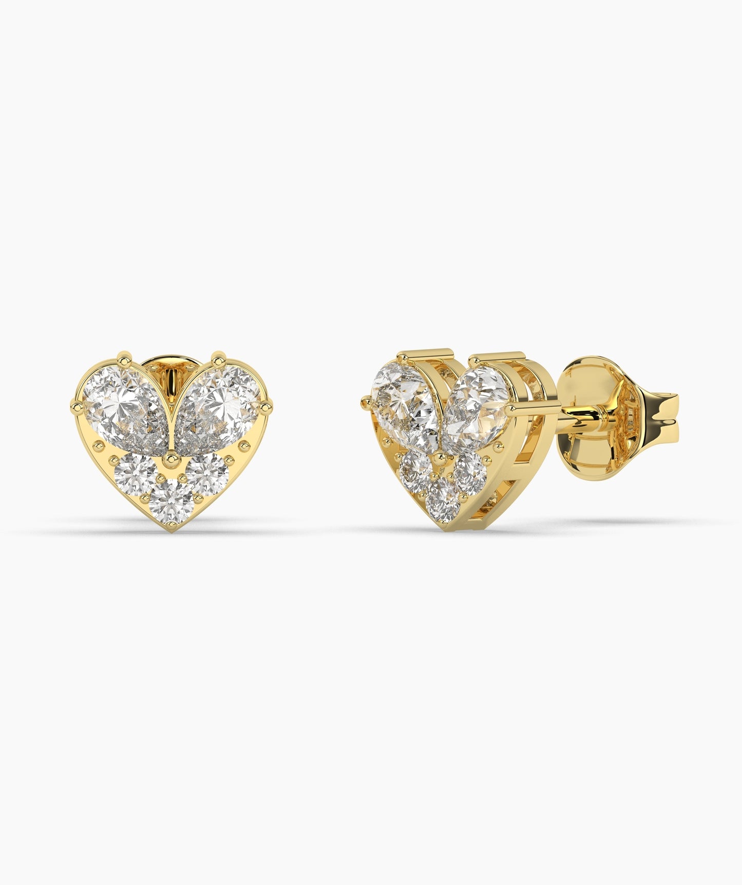 Pear Cut Birthstone and Diamond Heart Stud Earrings
