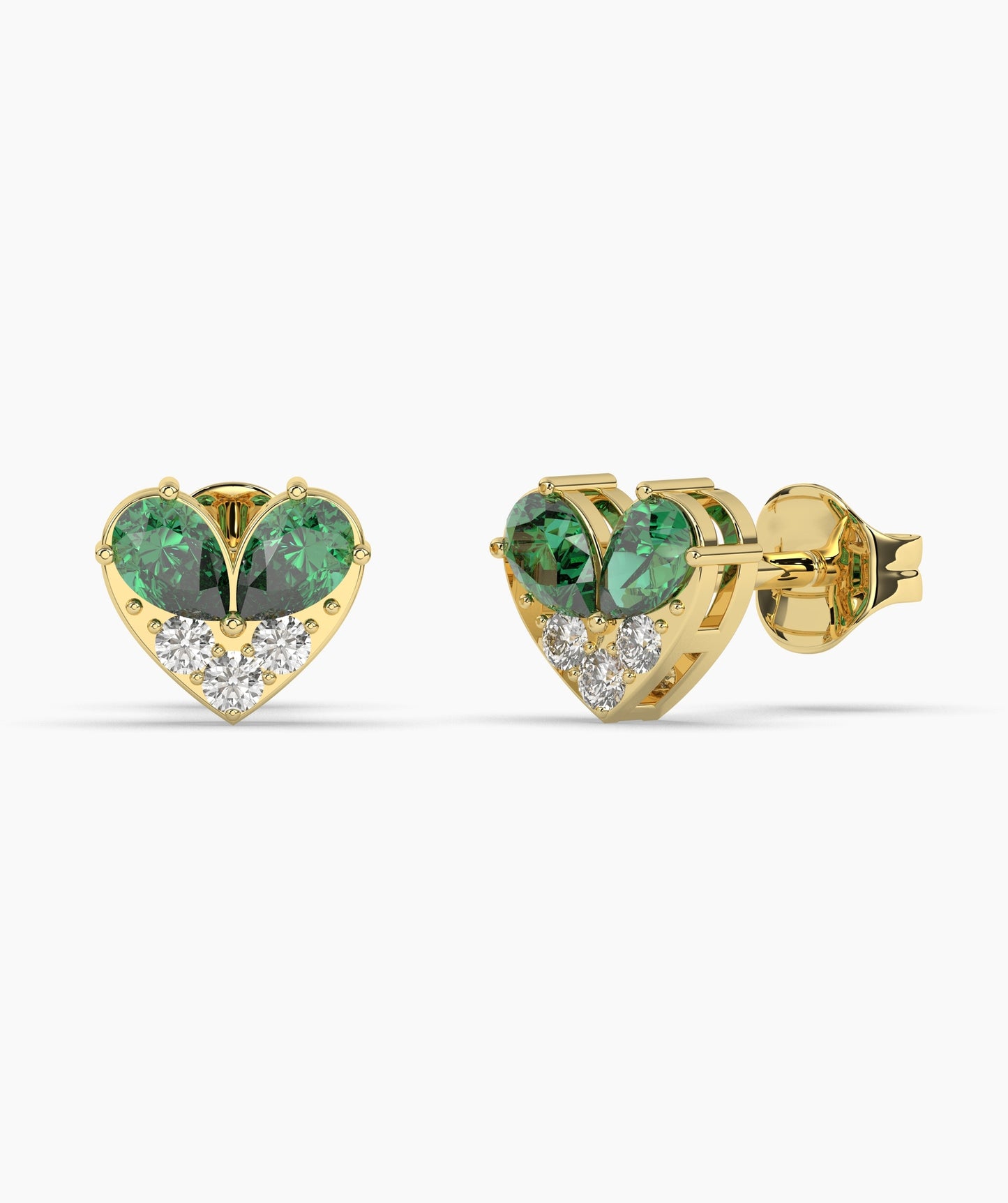 Pear Cut Birthstone and Diamond Heart Stud Earrings