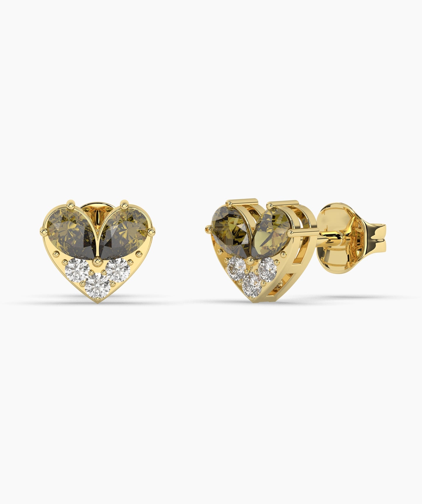 Pear Cut Birthstone and Diamond Heart Stud Earrings