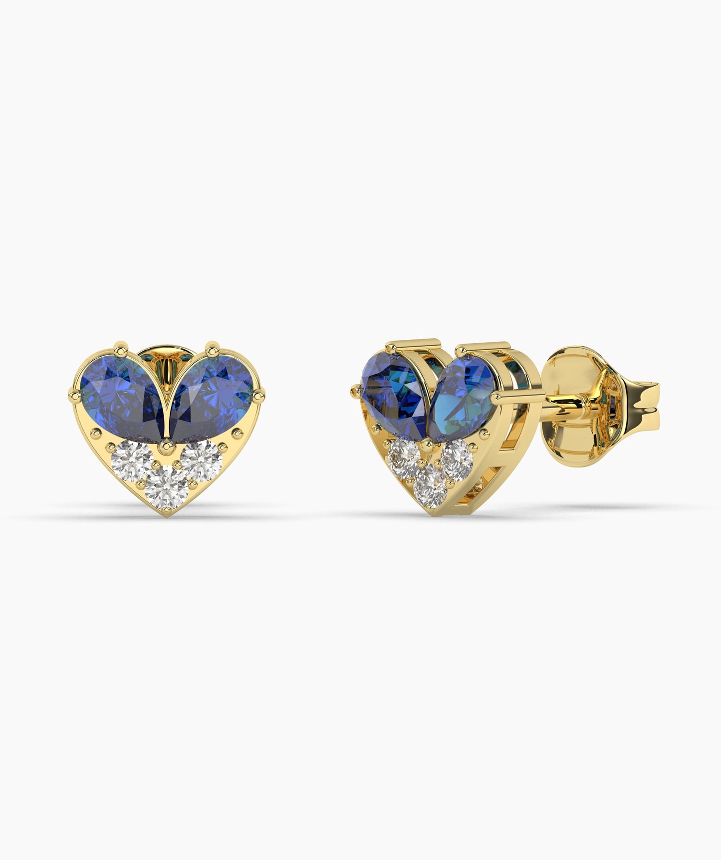 Pear Cut Birthstone and Diamond Heart Stud Earrings