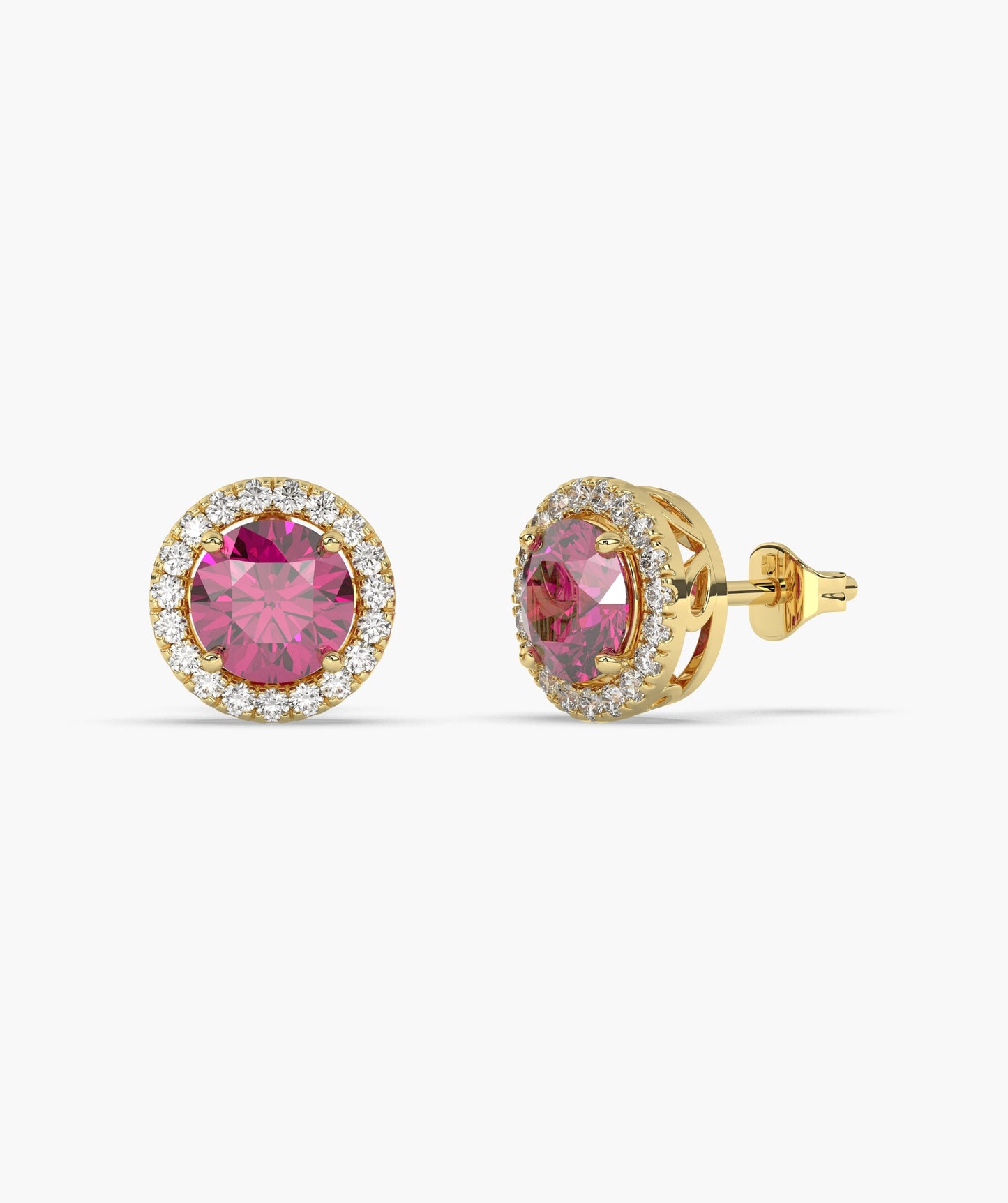 Round Ruby & Diamond Halo Studs