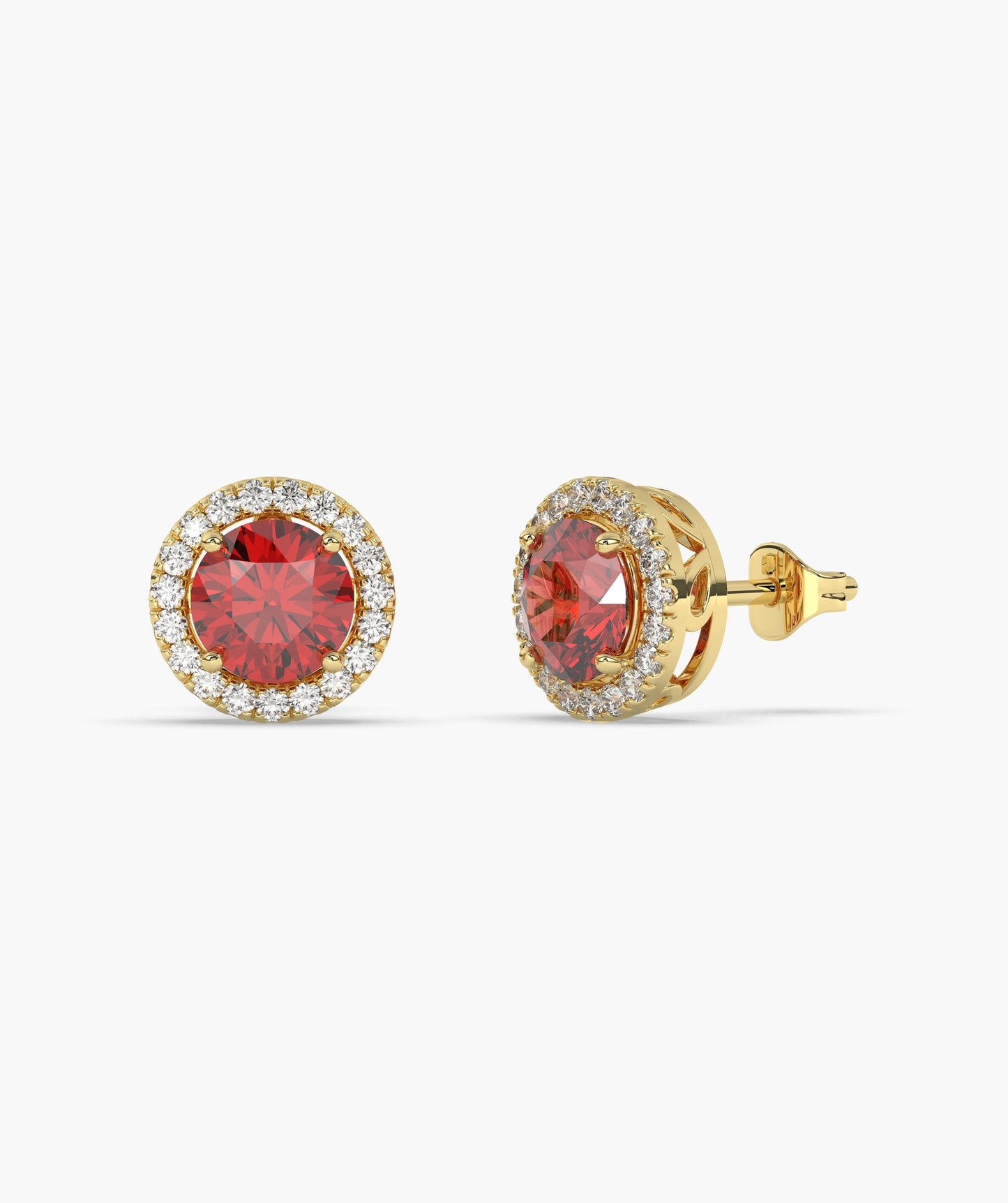Round Ruby & Diamond Halo Studs