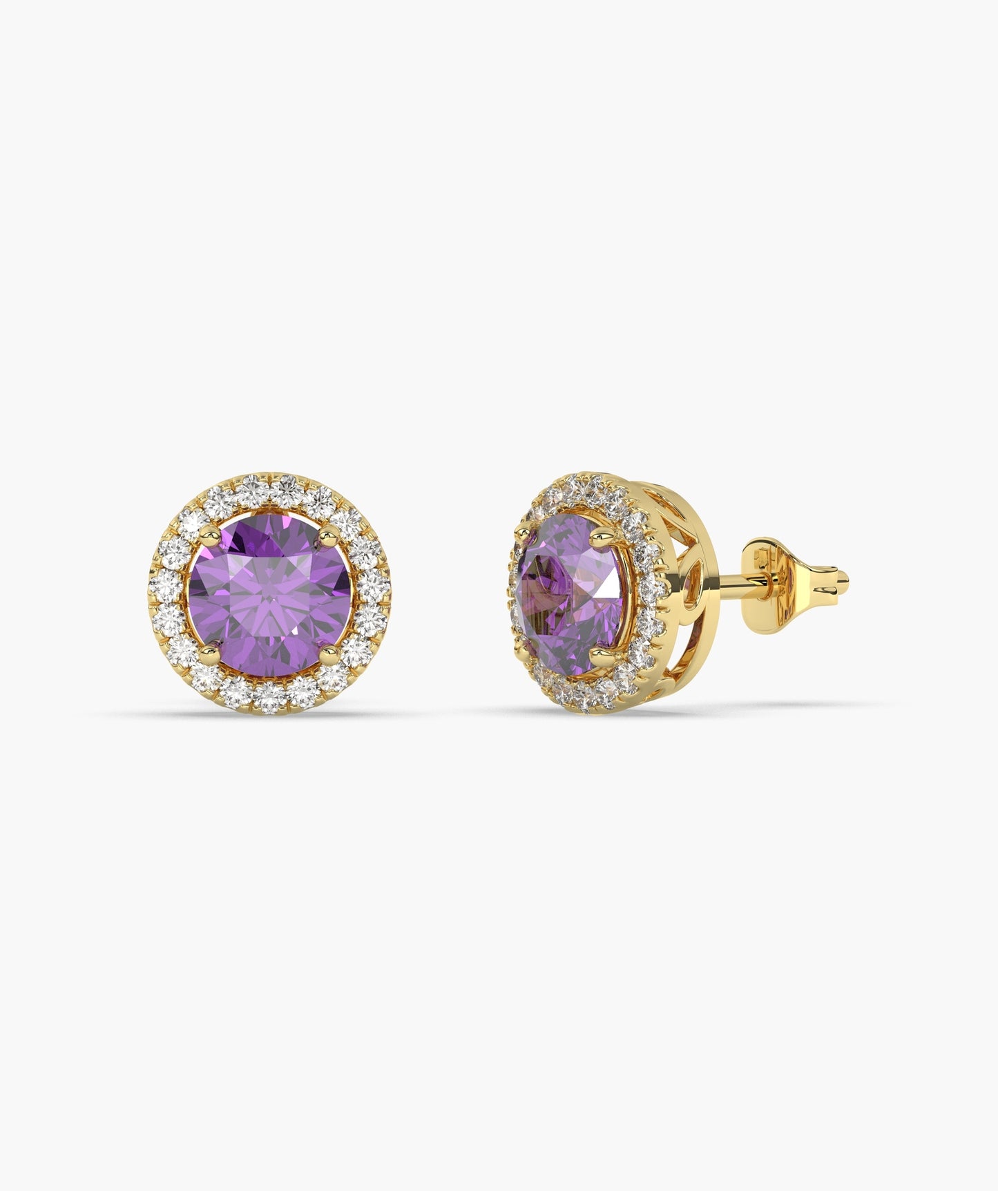 Round Ruby & Diamond Halo Studs