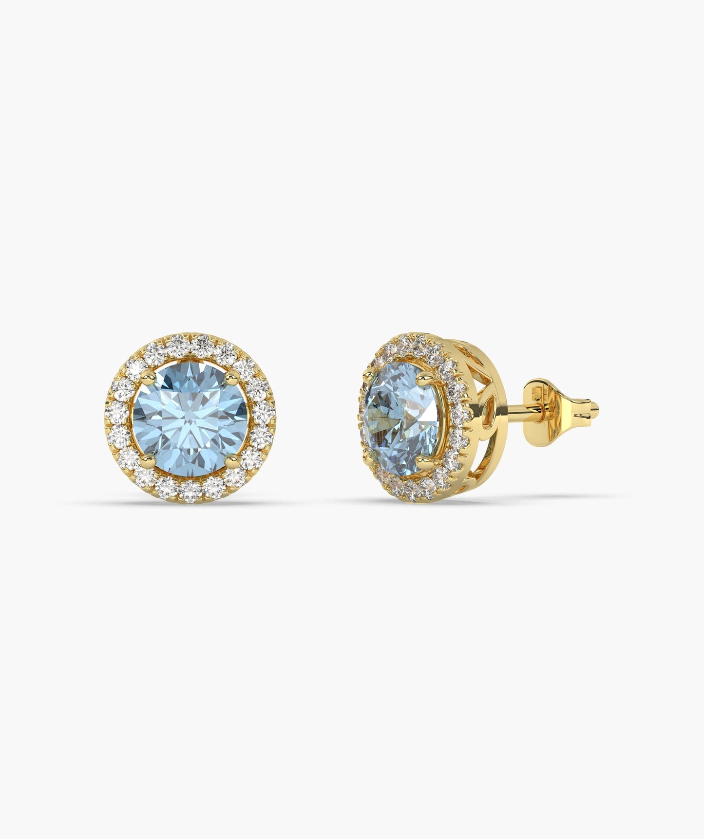 Round Ruby & Diamond Halo Studs