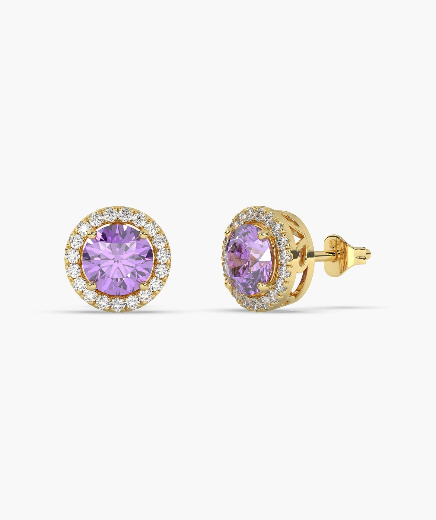 Round Ruby & Diamond Halo Studs