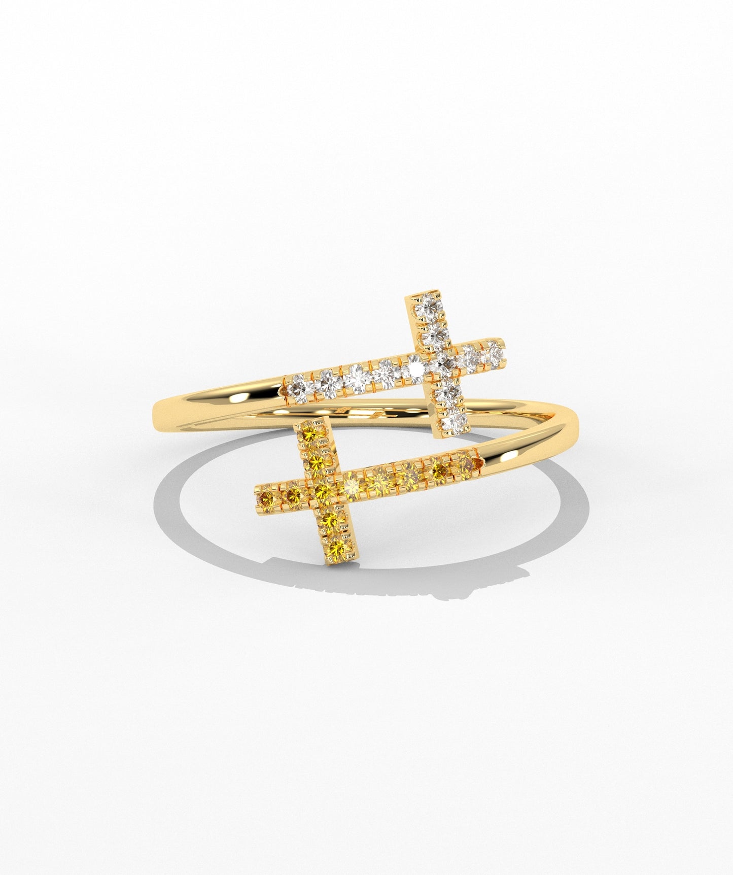 Diamond Double Cross Bypass Ring in 14K Solid Gold