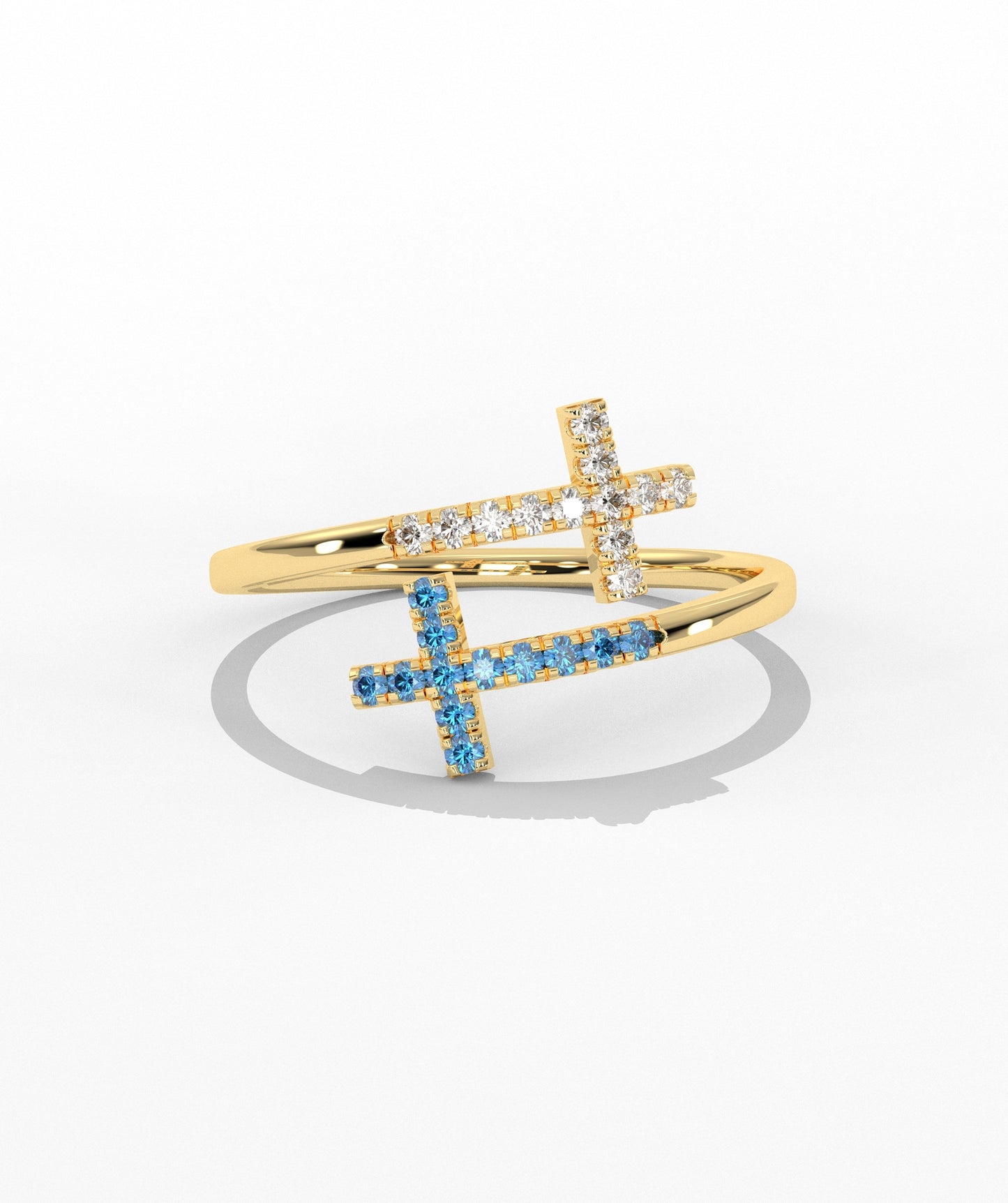 Diamond Double Cross Bypass Ring in 14K Solid Gold