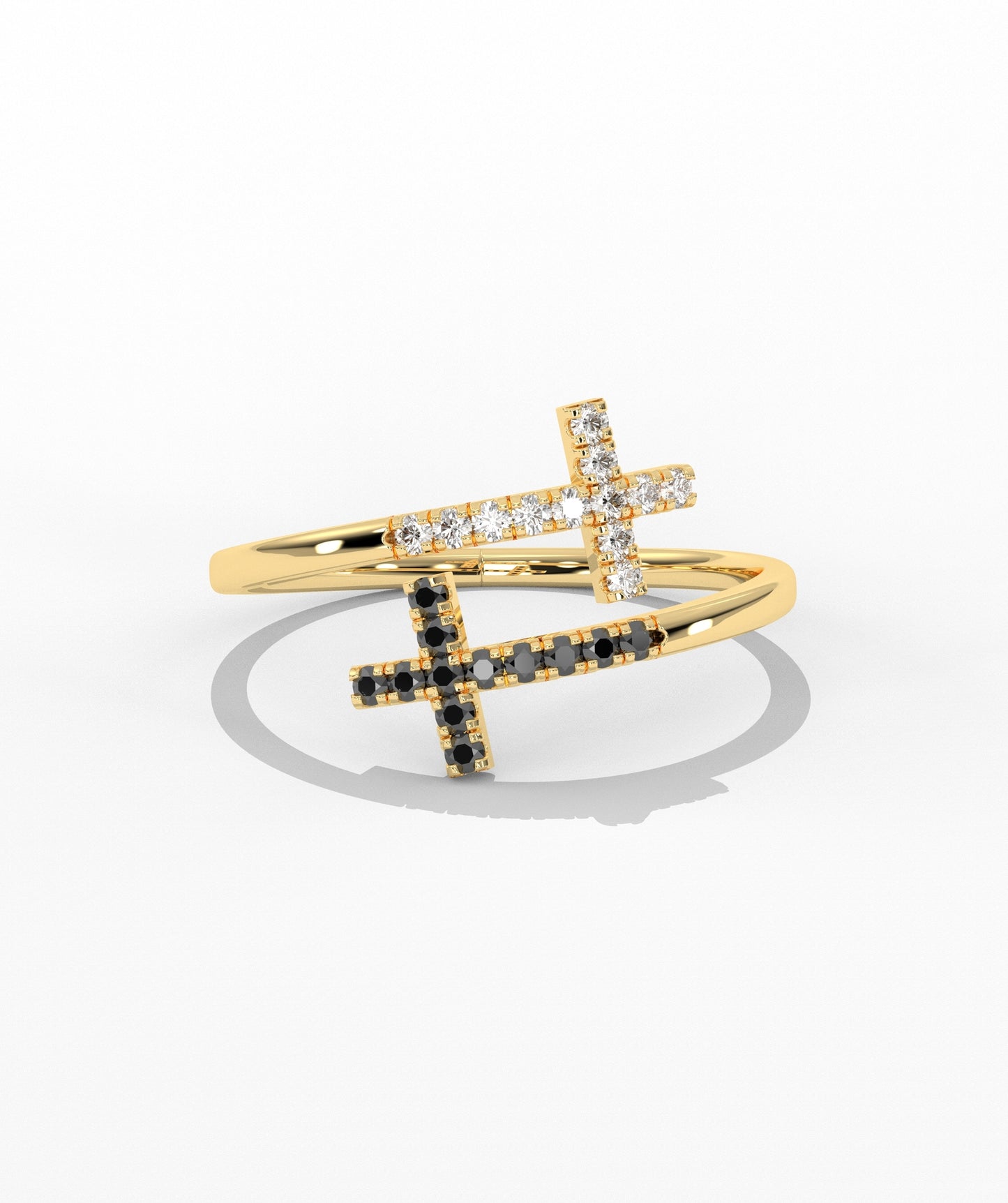 Diamond Double Cross Bypass Ring in 14K Solid Gold