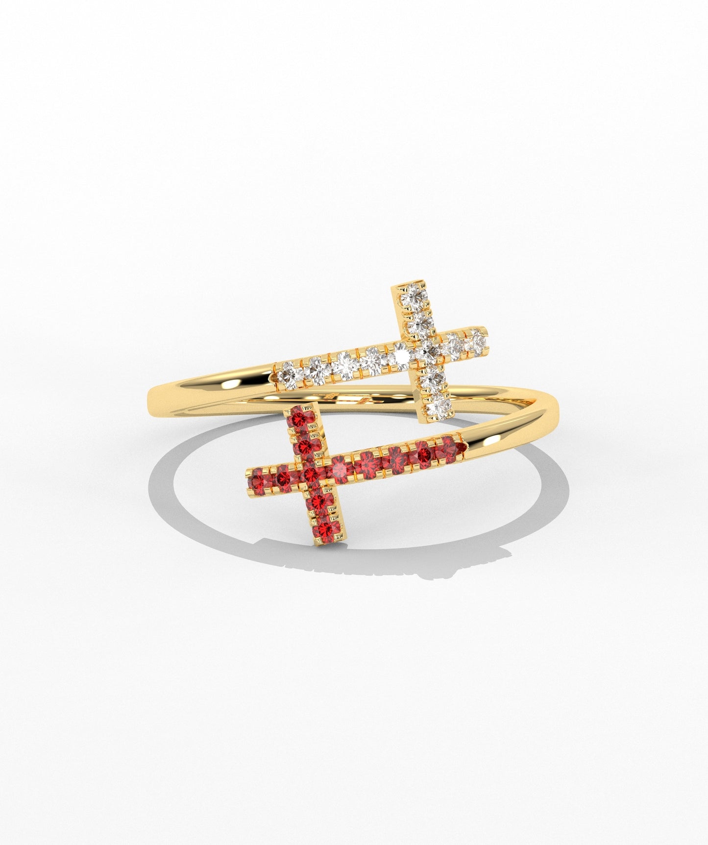Diamond Double Cross Bypass Ring in 14K Solid Gold